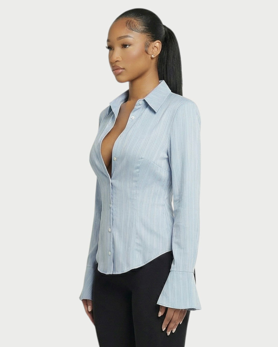 Stripe Button-Down Flared Cuffs Shirt