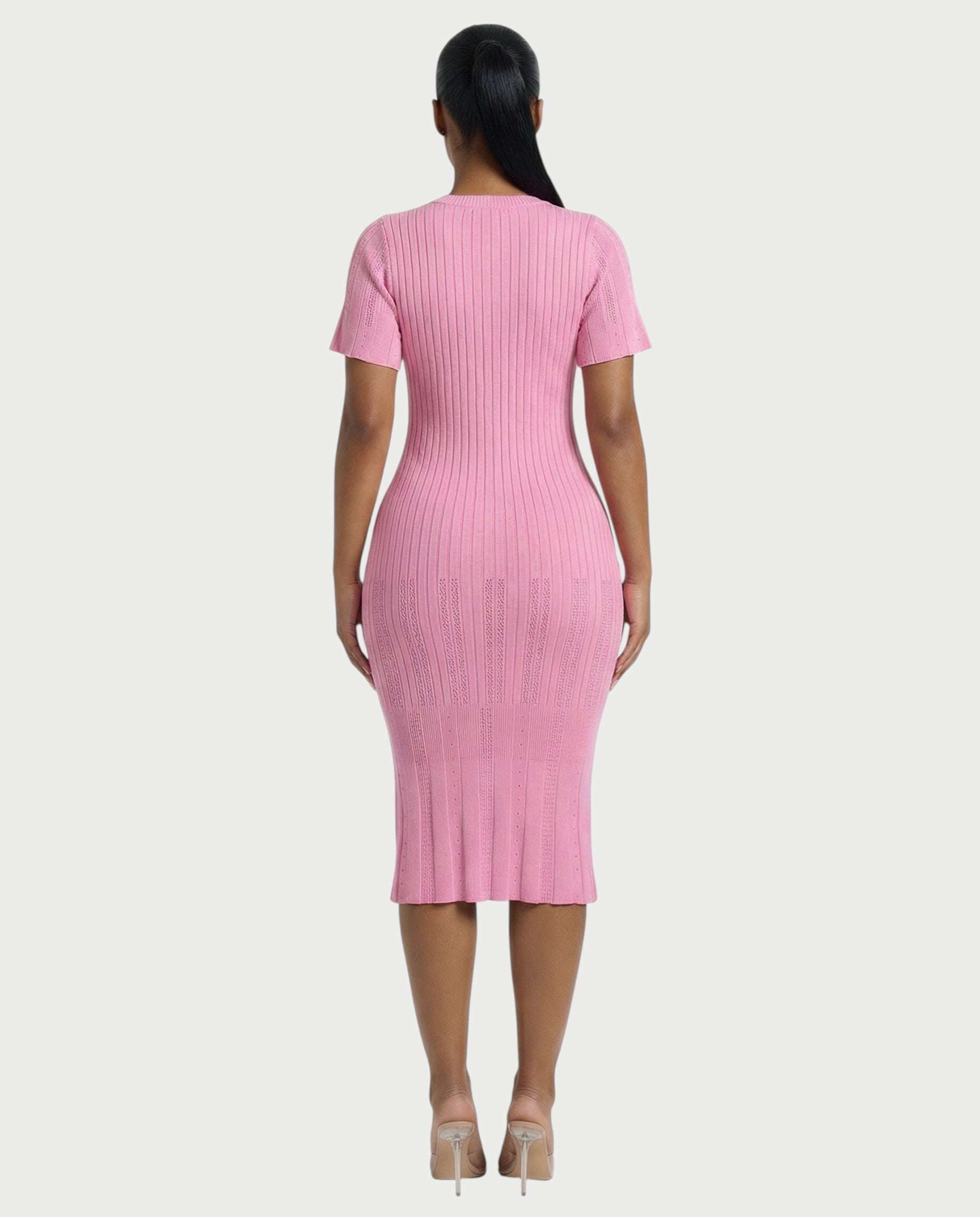 CRISSA Ribbed Button-Front Knit Midi Dress