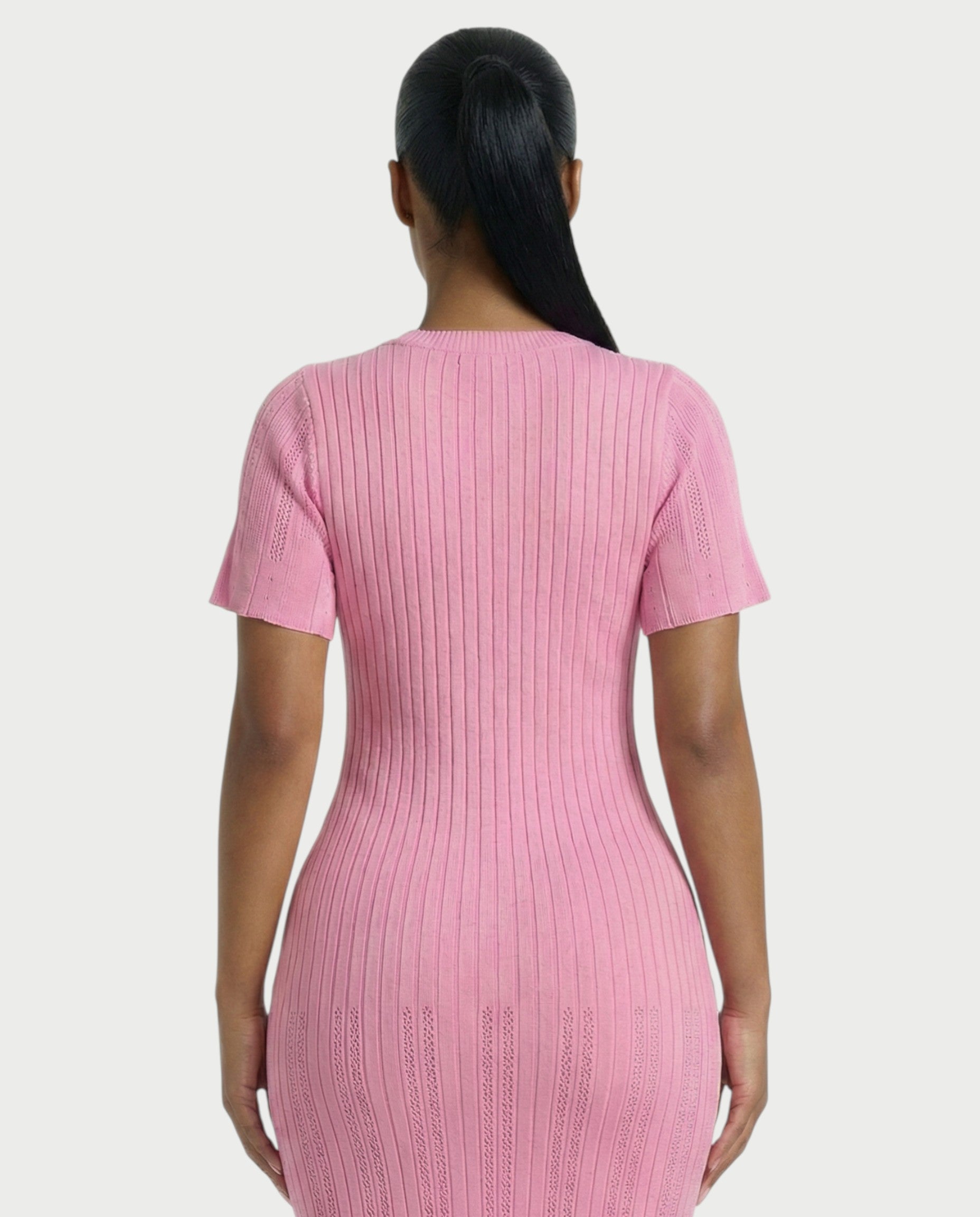 CRISSA Ribbed Button-Front Knit Midi Dress