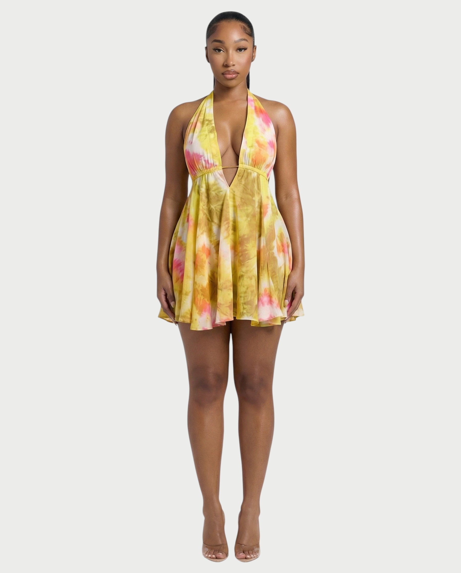 INKY Tie-dye Backless Halter Mini Dress