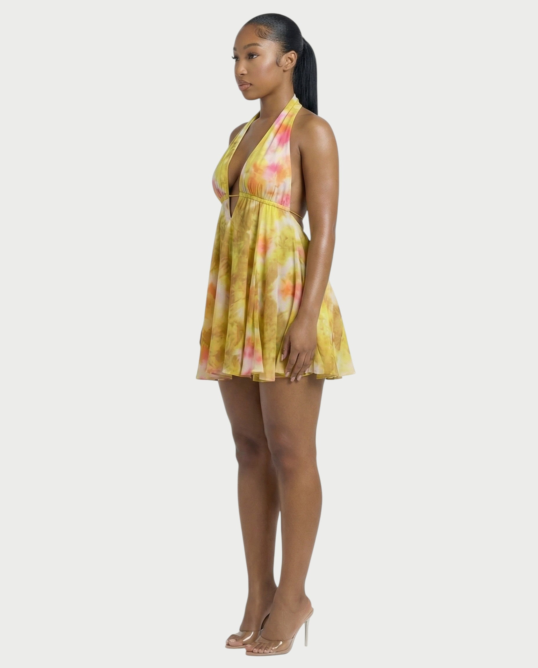 INKY Tie-dye Backless Halter Mini Dress