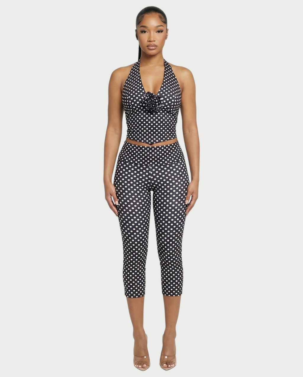 ZEYA Polka Dot Halter Top & Capri Legging Set