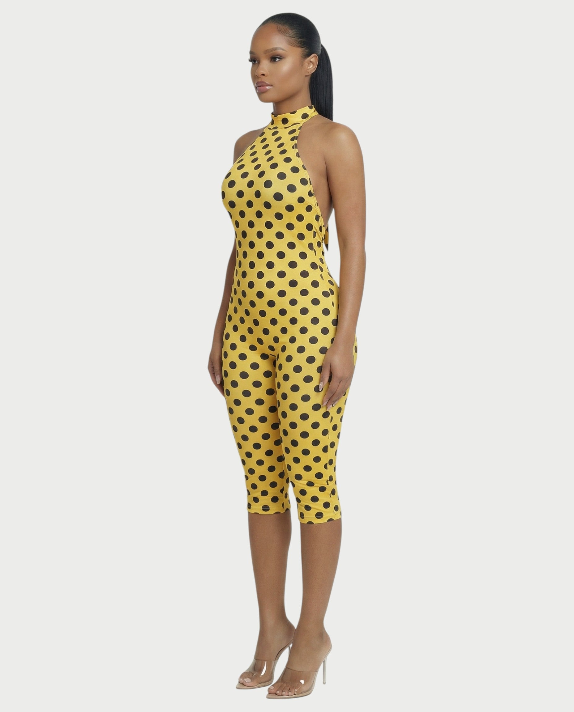 MIRASOL Polka Dot Halter Neck Capri Jumpsuit