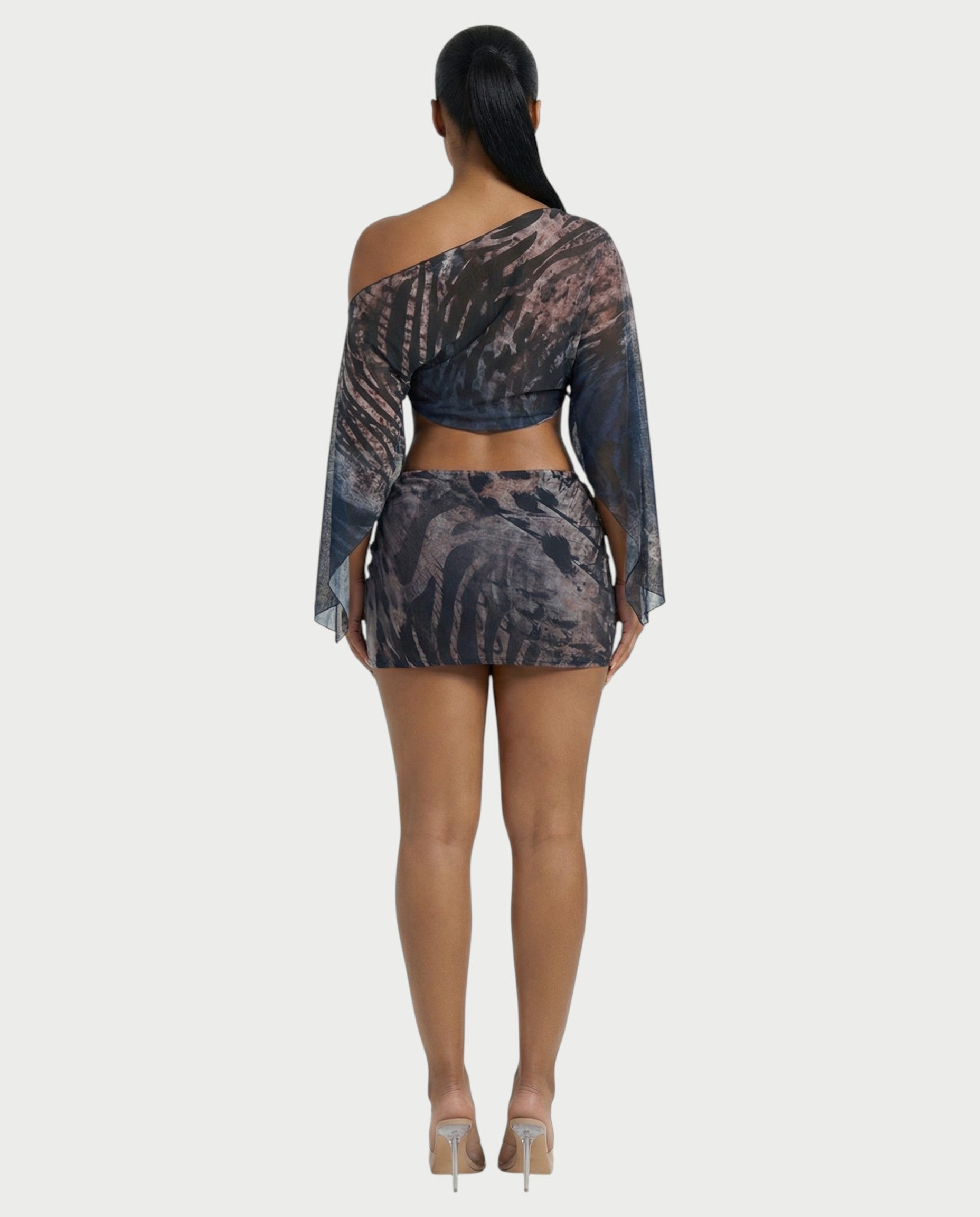 ANTONIA Abstract Print Mesh Top & Skirt Set