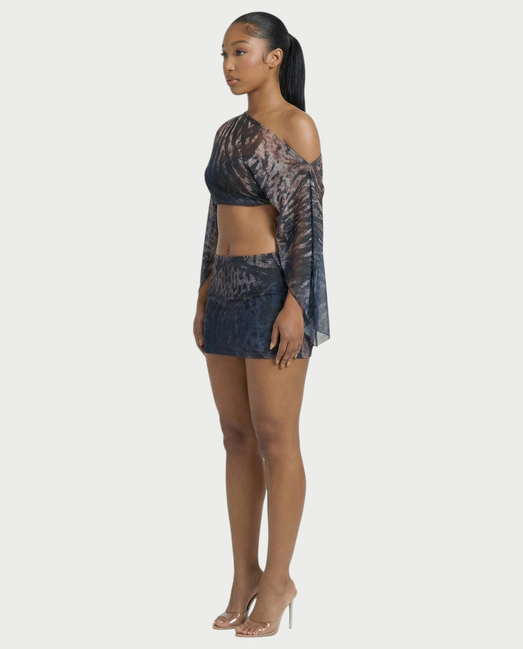 ANTONIA Abstract Print Mesh Top & Skirt Set