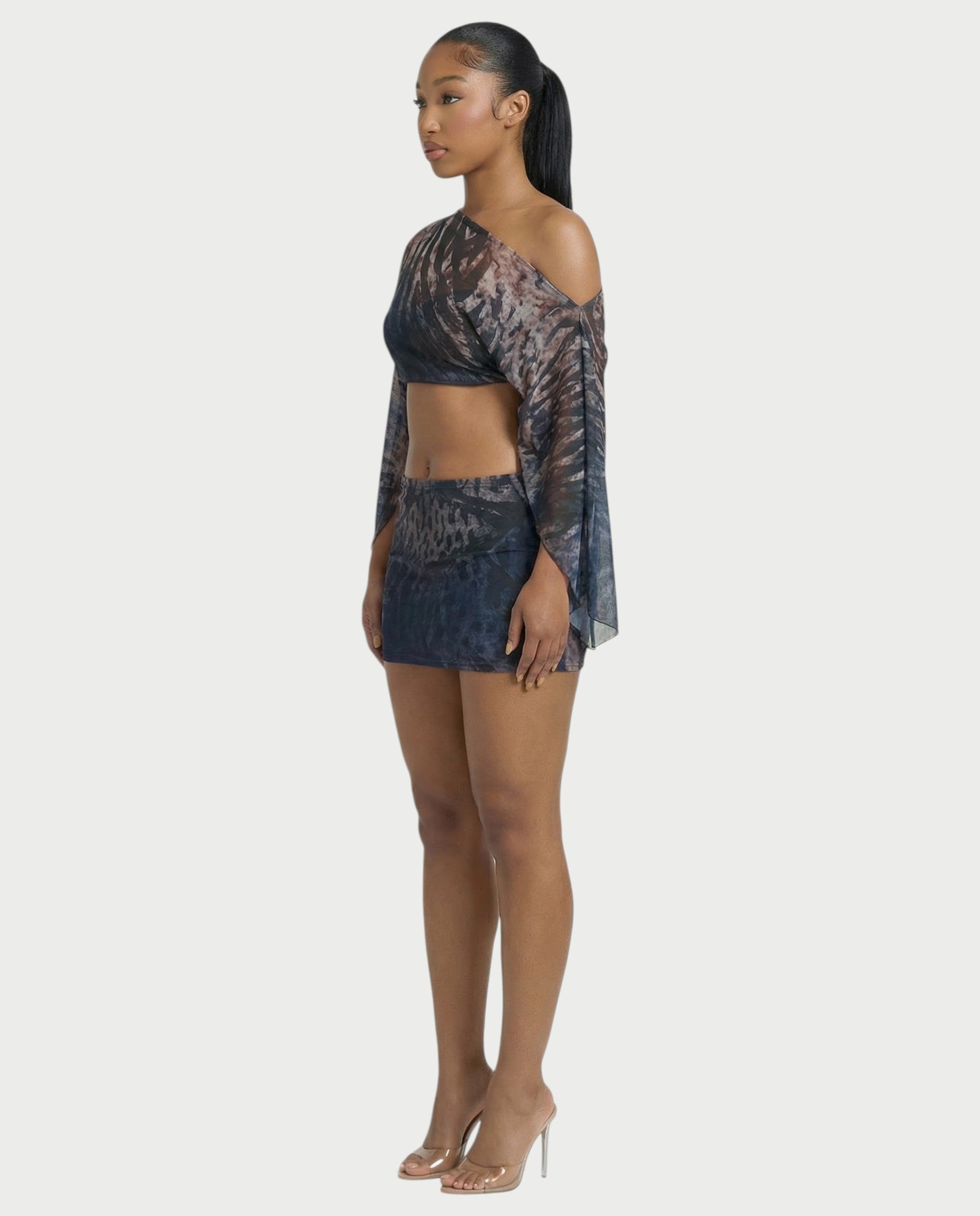 ANTONIA Abstract Print Mesh Top & Skirt Set
