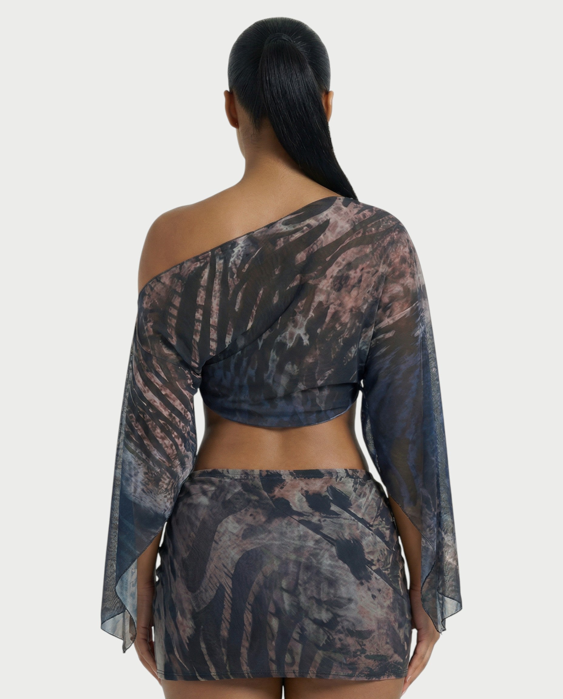 ANTONIA Abstract Print Mesh Top & Skirt Set