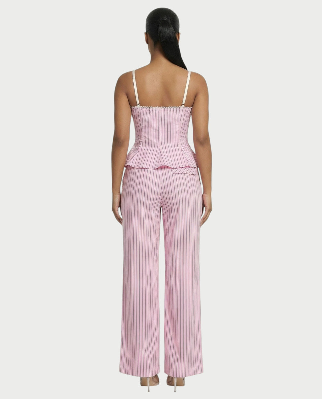 AZURE Pinstripe Peplum Top & Trouser Set