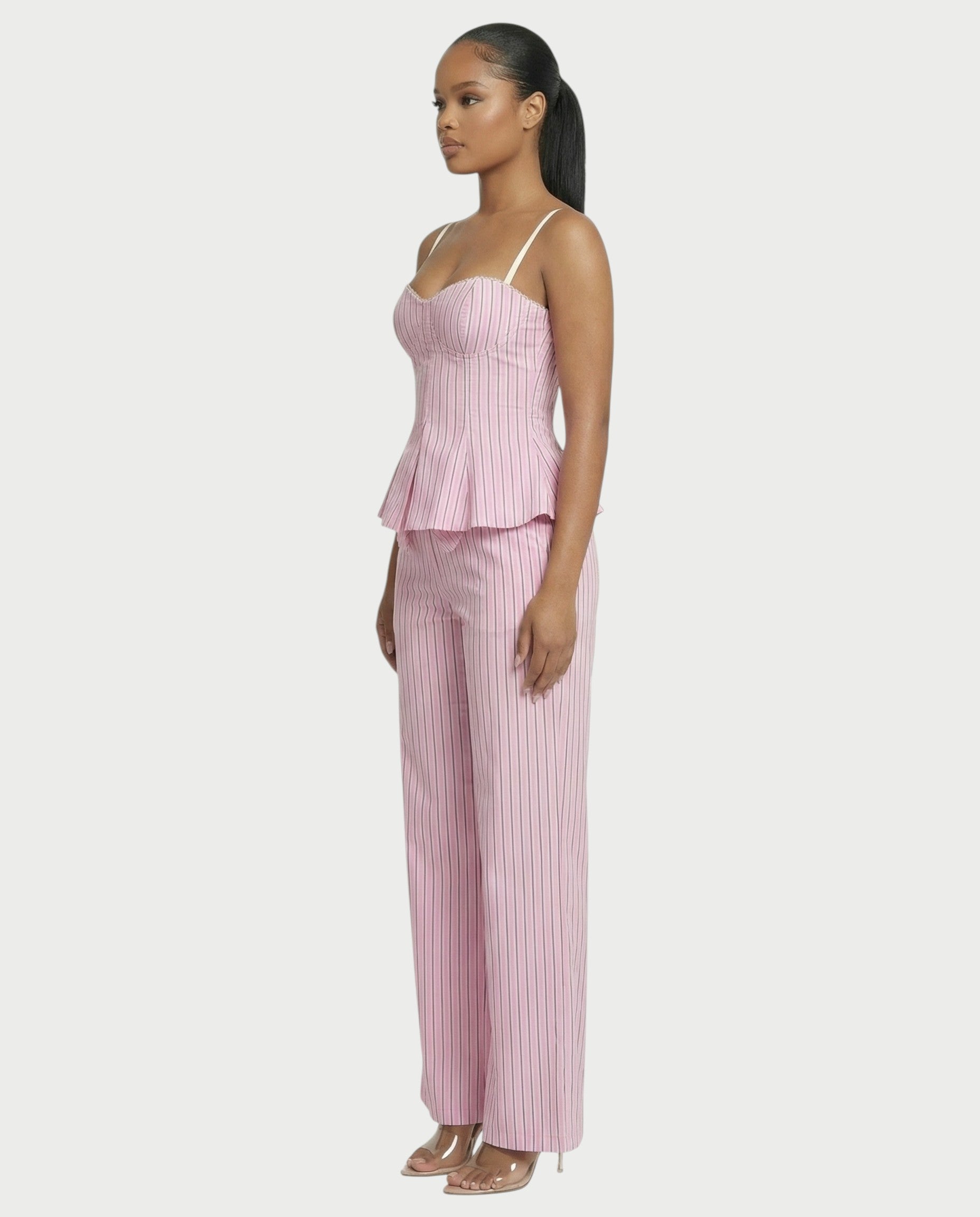 AZURE Pinstripe Peplum Top & Trouser Set