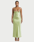 HARRIET Satin Floral Appliqué Maxi Dress