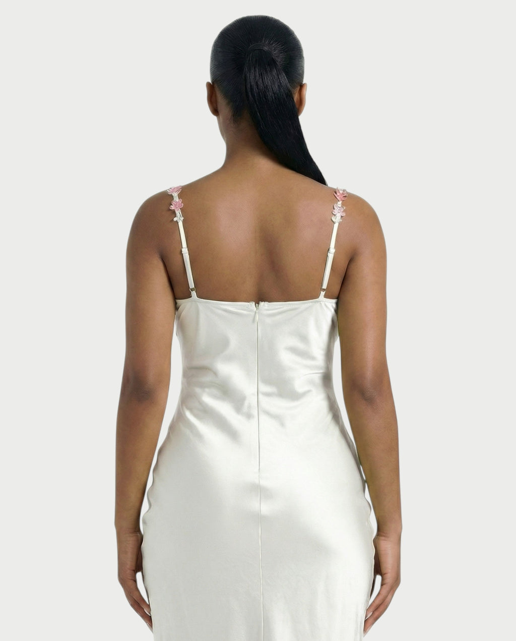 HARRIET Satin Floral Appliqué Maxi Dress