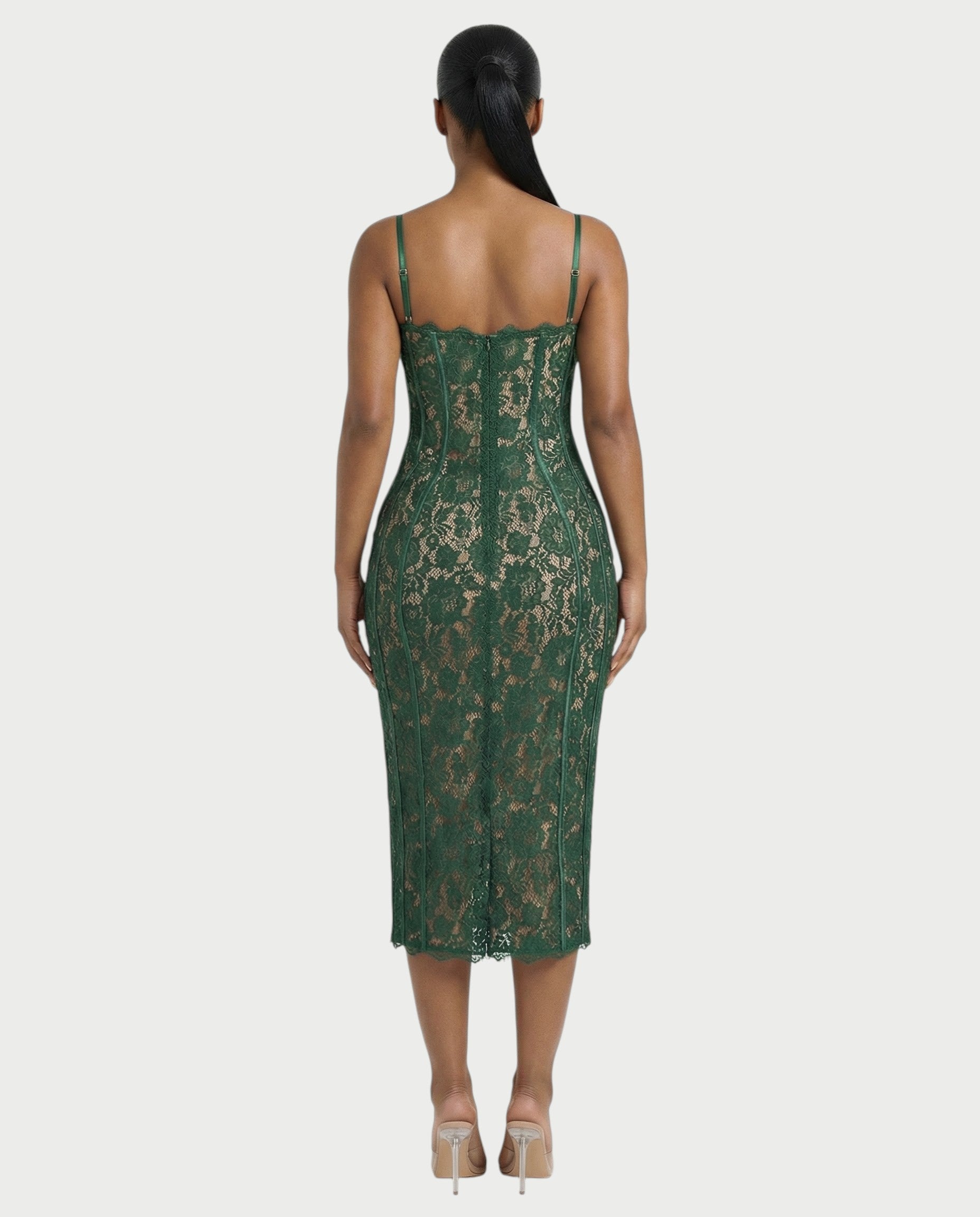 REZA Floral Lace Bodycon Midi Dress