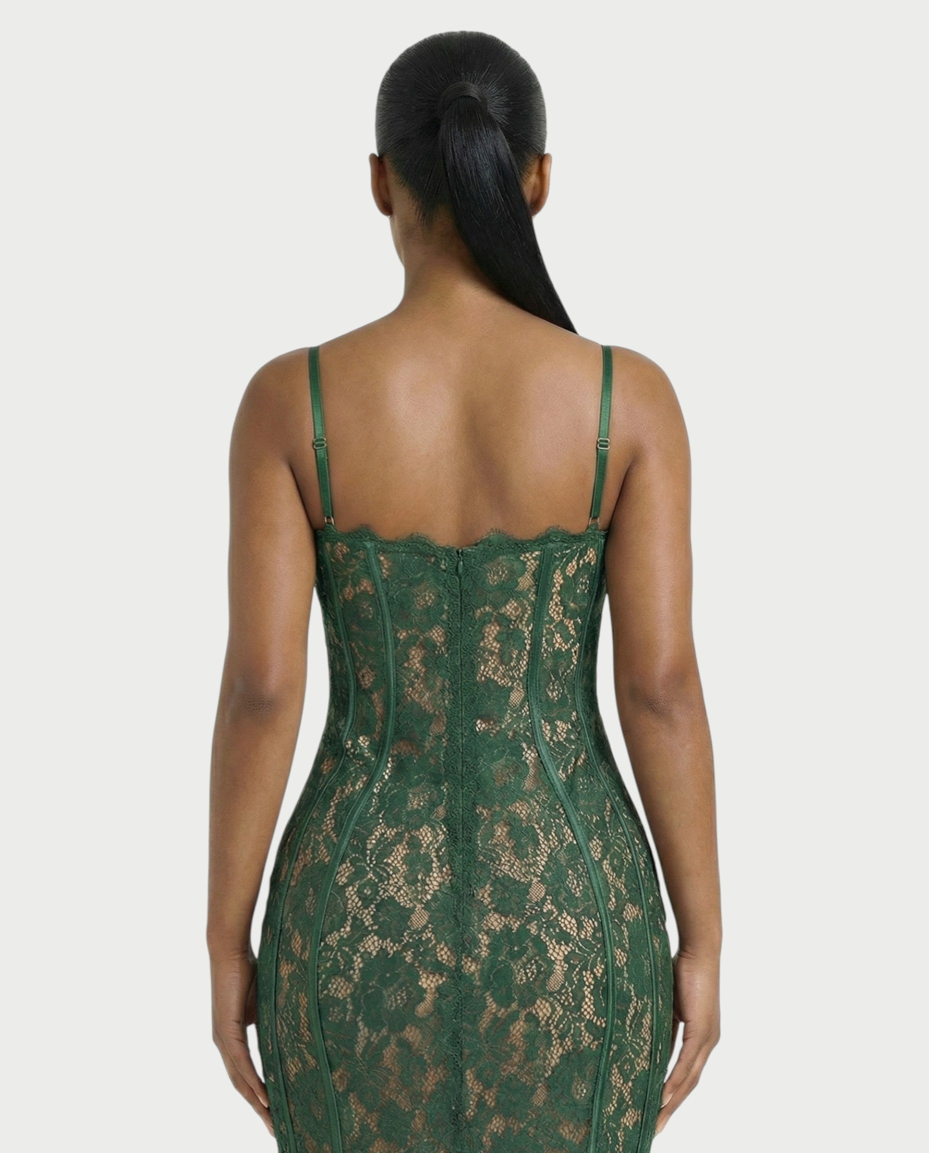REZA Floral Lace Bodycon Midi Dress