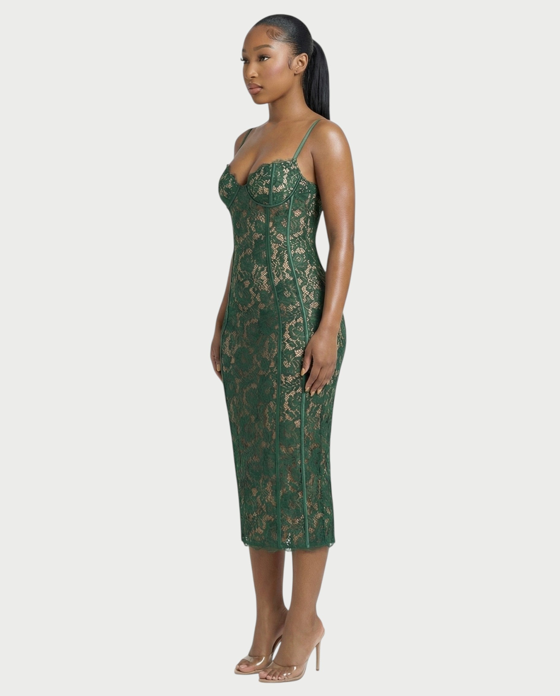 REZA Floral Lace Bodycon Midi Dress