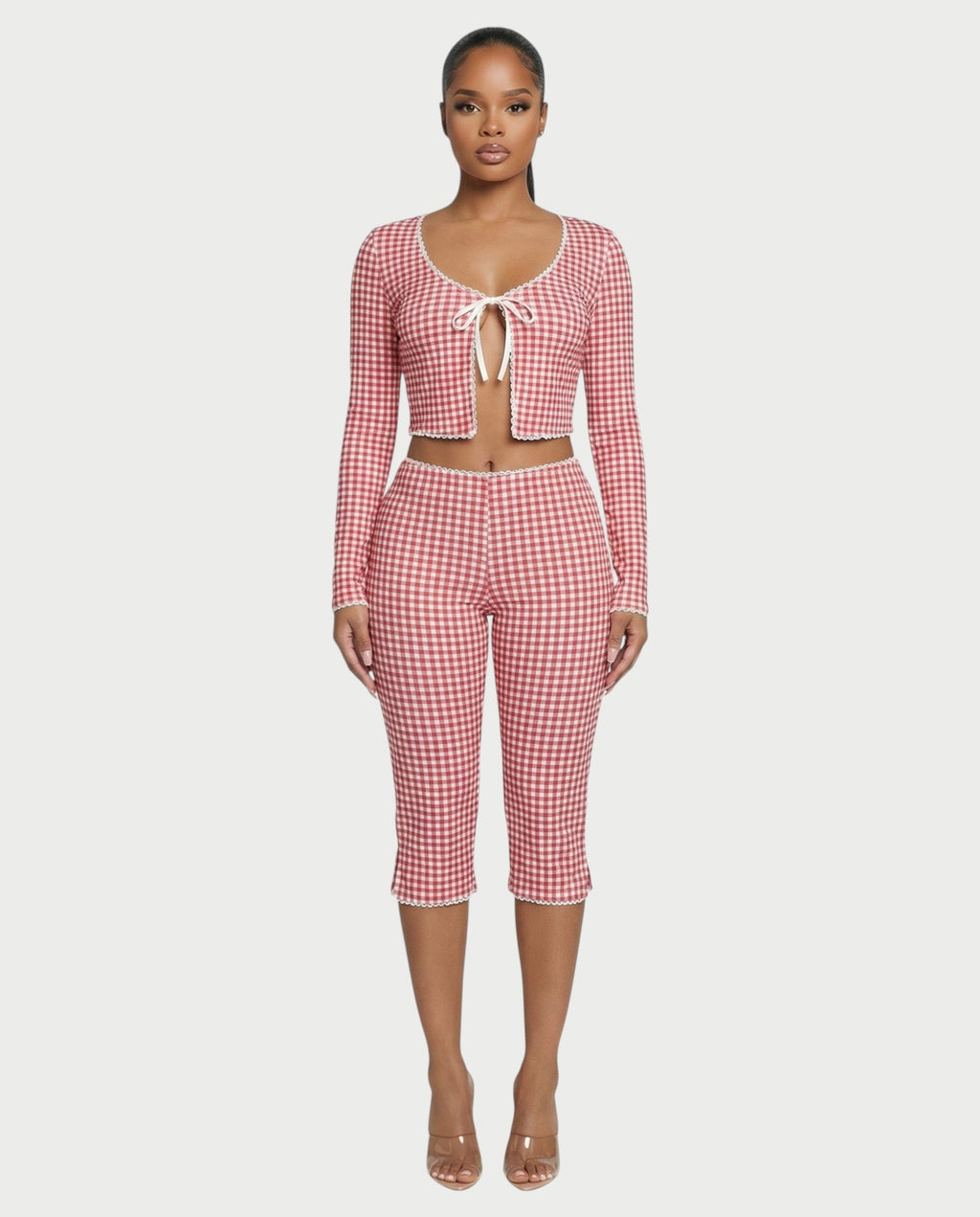 OCEA Gingham Tie-Front Top & Capri Pants Set