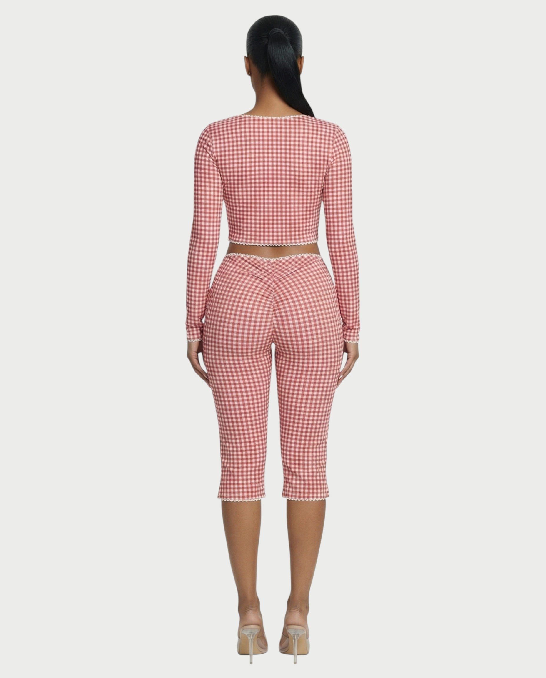OCEA Gingham Tie-Front Top & Capri Pants Set
