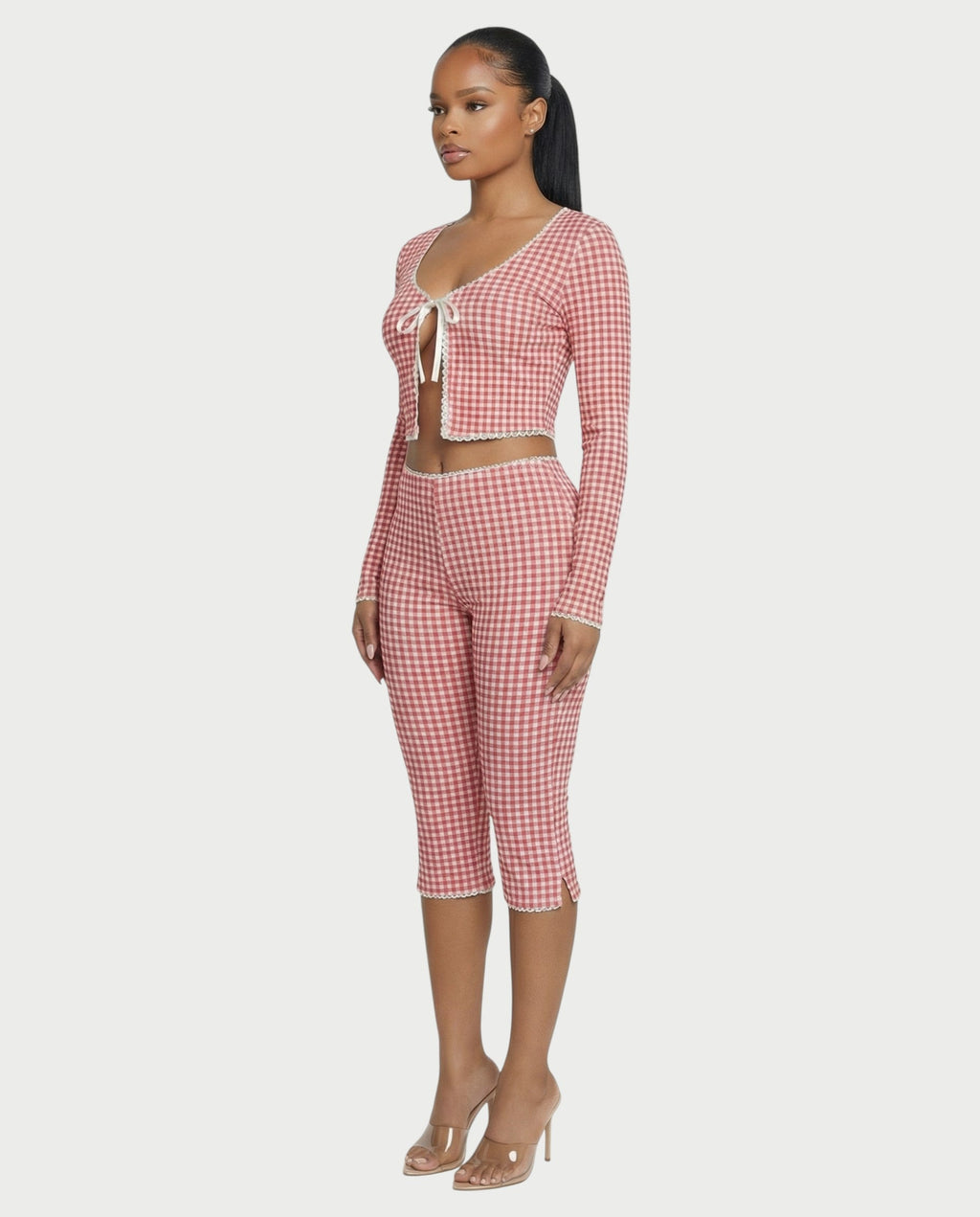 OCEA Gingham Tie-Front Top & Capri Pants Set