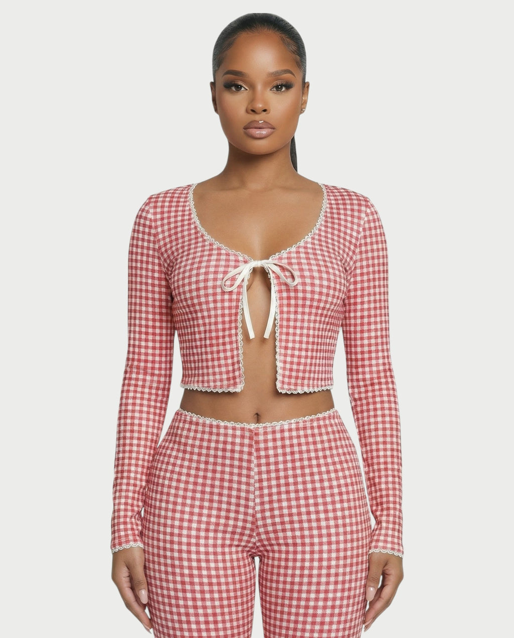 OCEA Gingham Tie-Front Top & Capri Pants Set