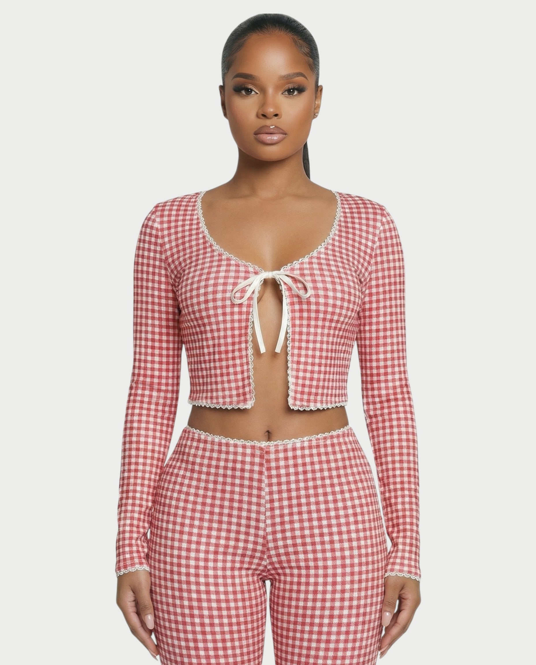OCEA Gingham Tie-Front Top & Capri Pants Set