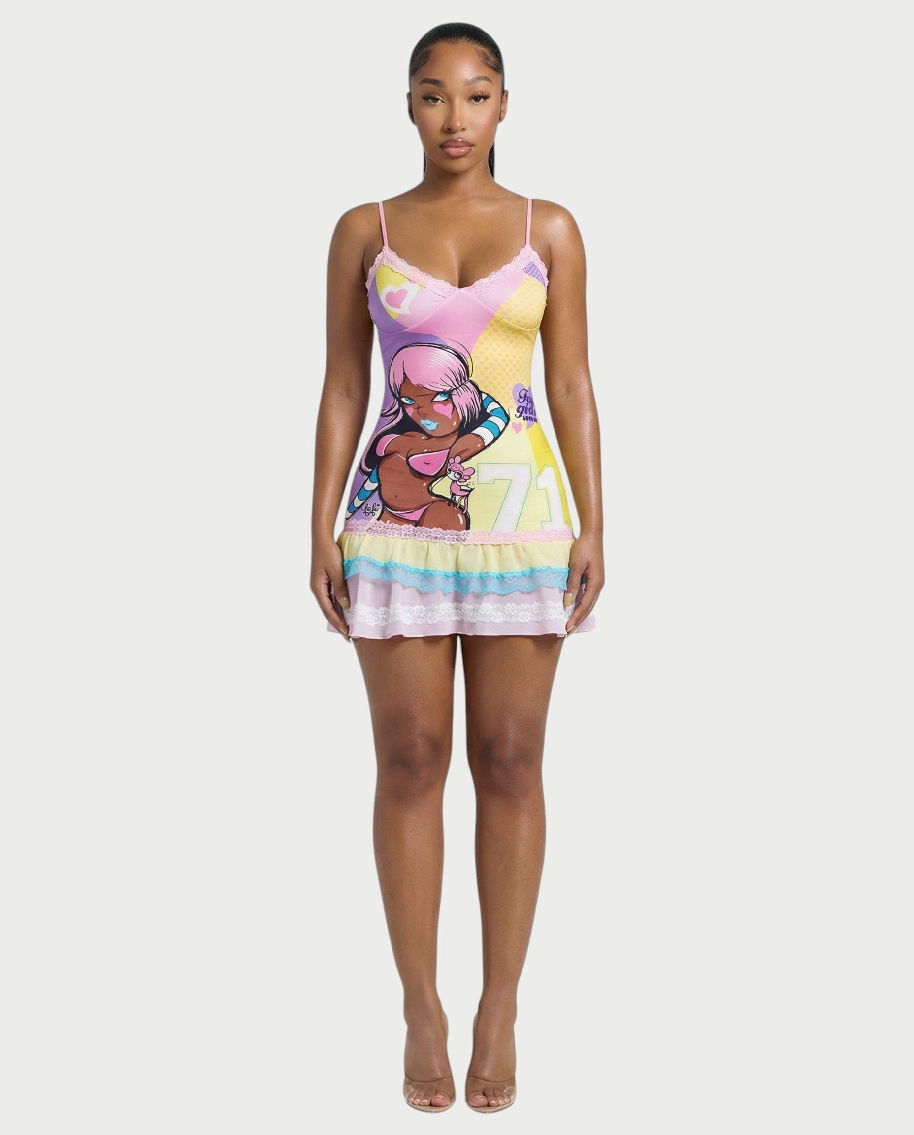 ZUZU Y2K Ruffle Hem Lace Mini Dress