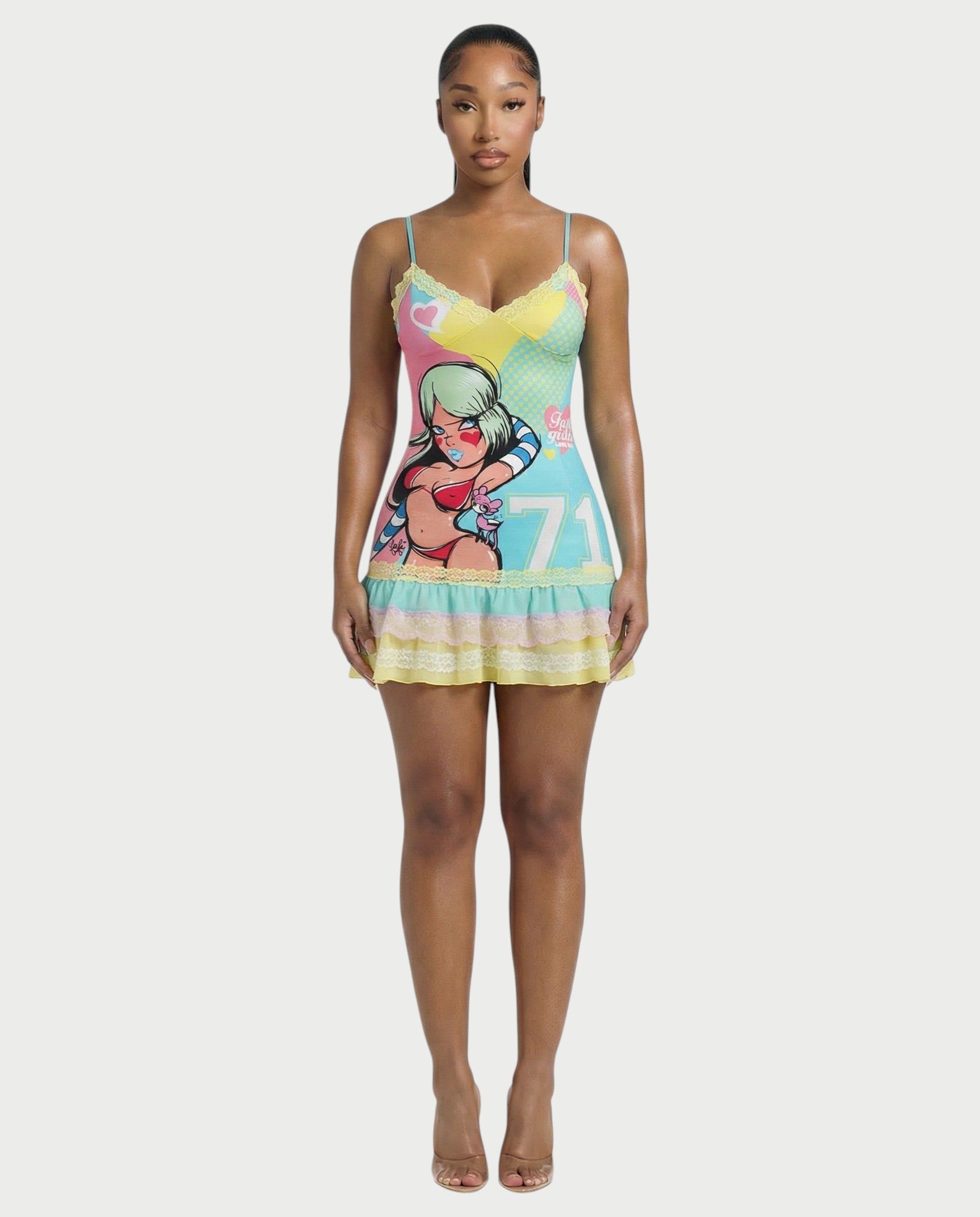 ZUZU Y2K Ruffle Hem Lace Mini Dress