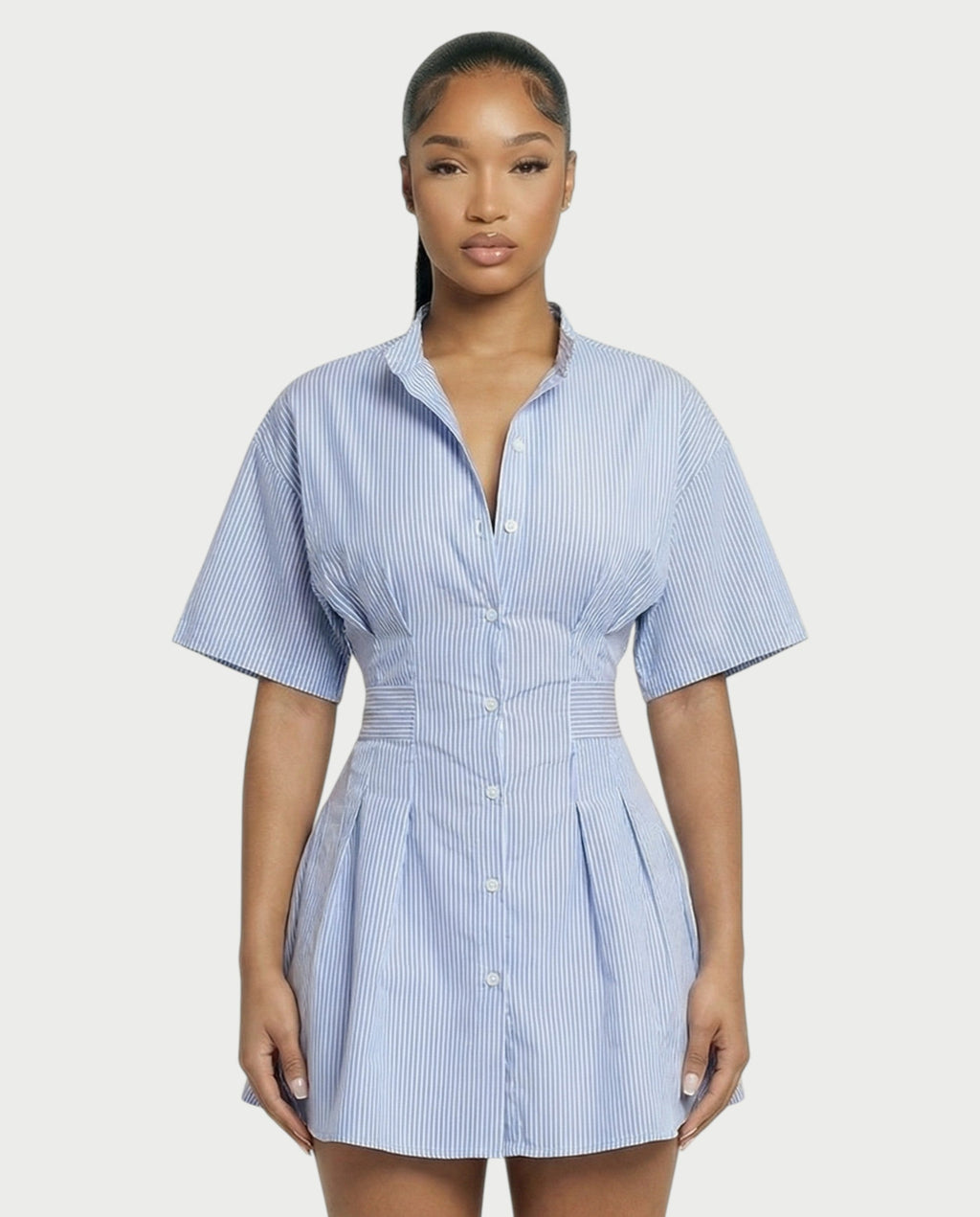 SKYLAR Button-Down Cinch Shirt Mini Dress
