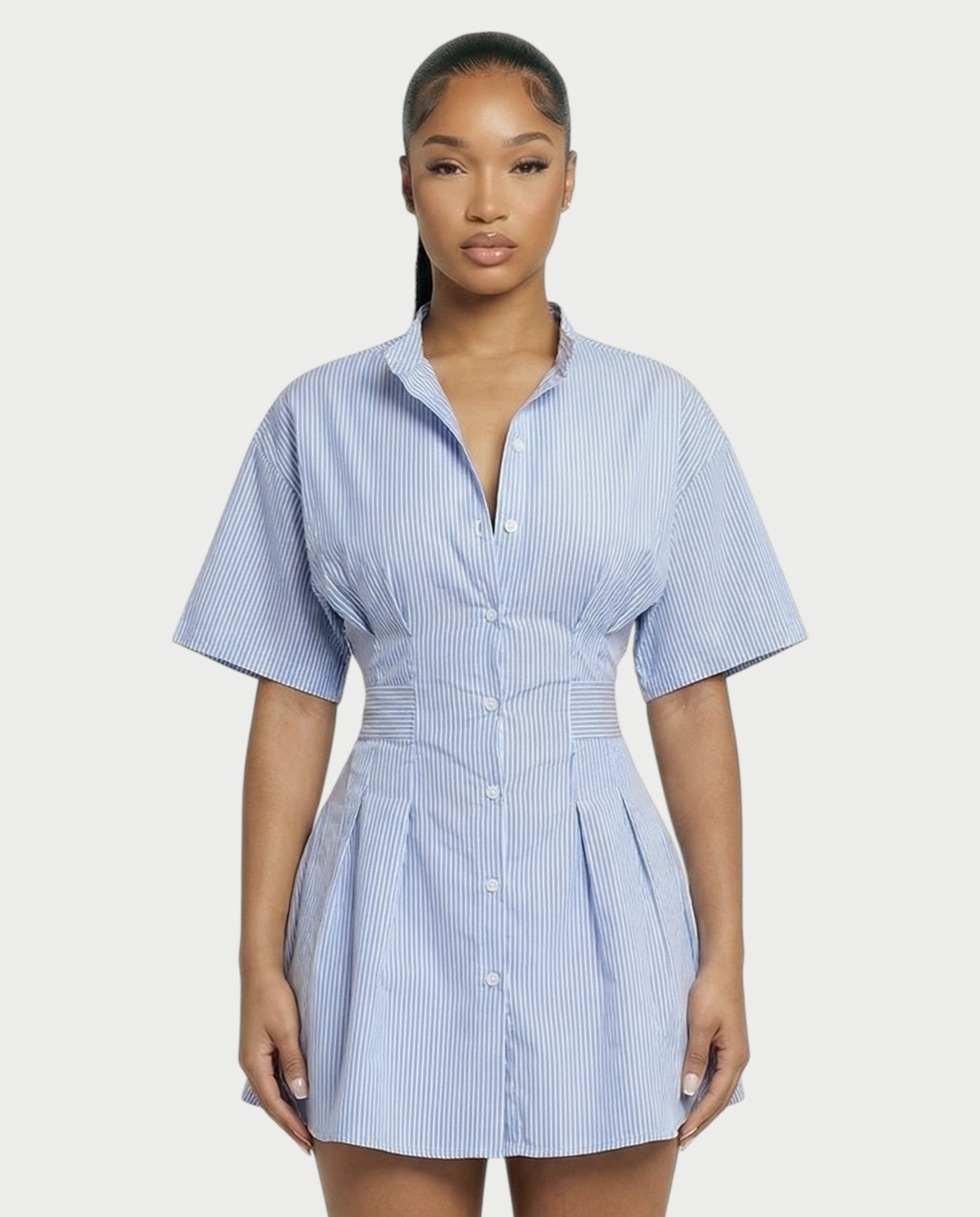 SKYLAR Button-Down Cinch Shirt Mini Dress