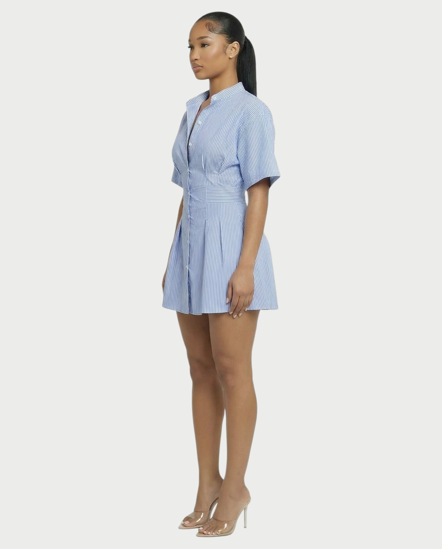 SKYLAR Button-Down Cinch Shirt Mini Dress