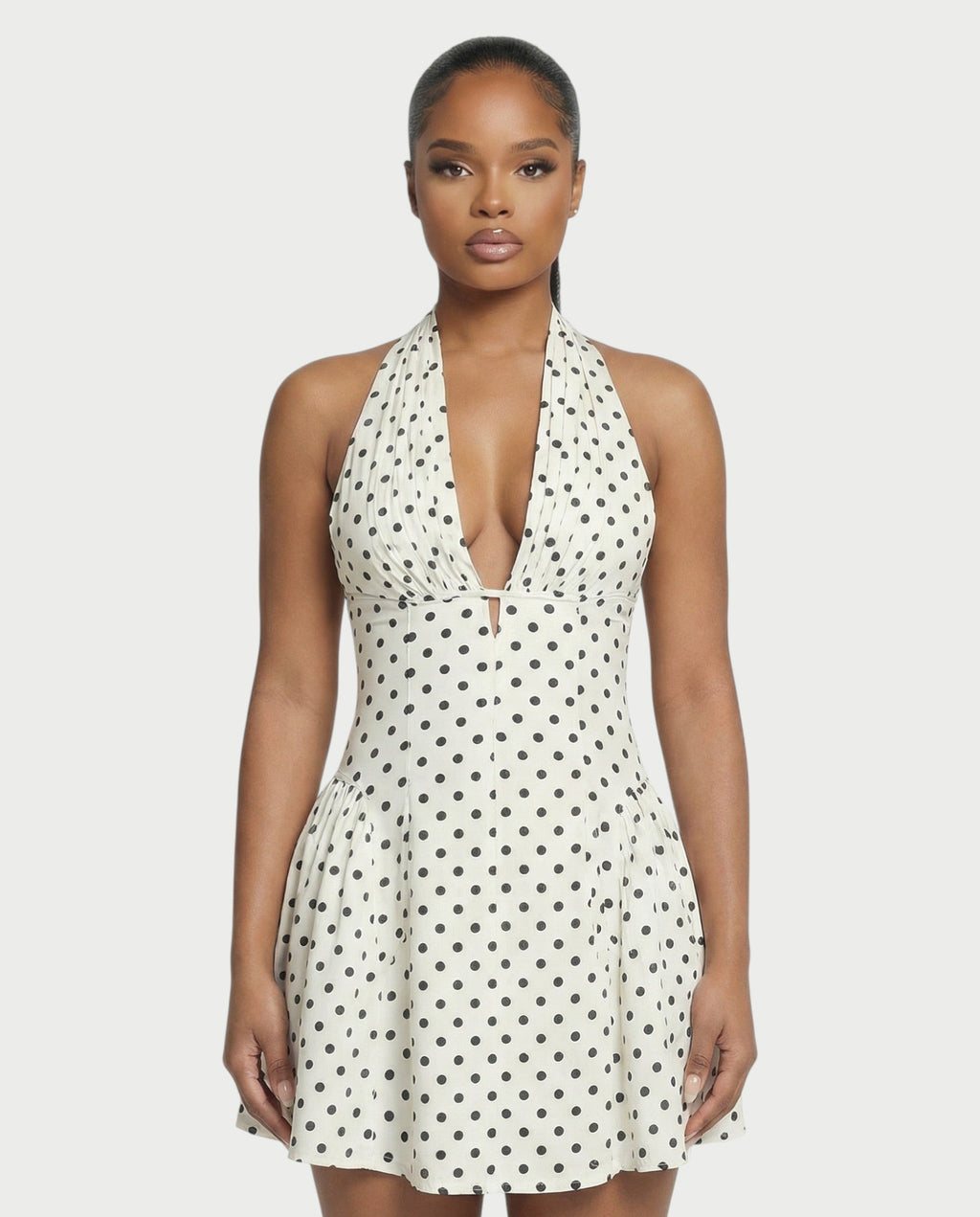 VANCE V-Neck Halter Polka Dot Mini Dress