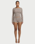 KEIKO Striped Top & Button Detail Shorts Set