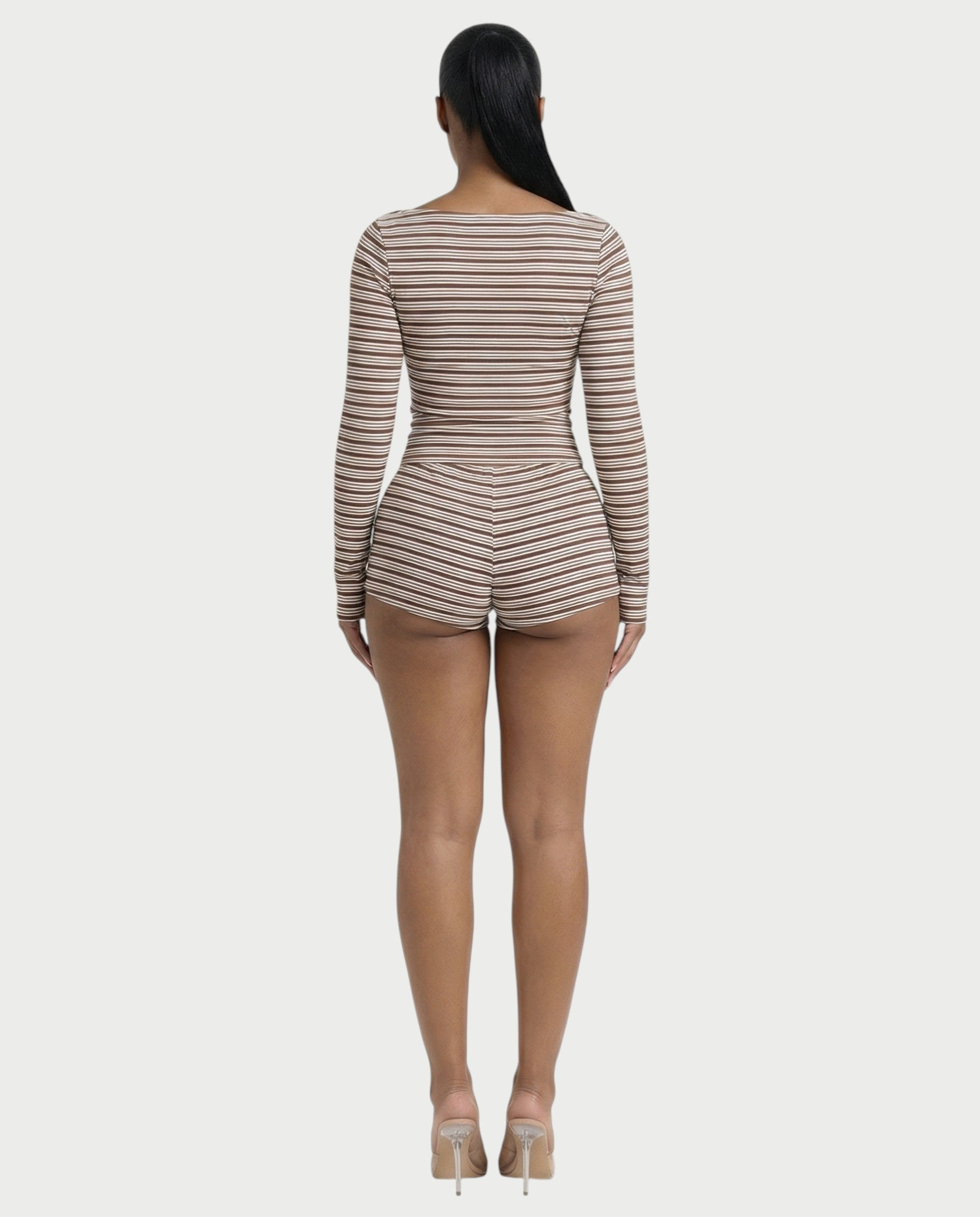KEIKO Striped Top & Button Detail Shorts Set