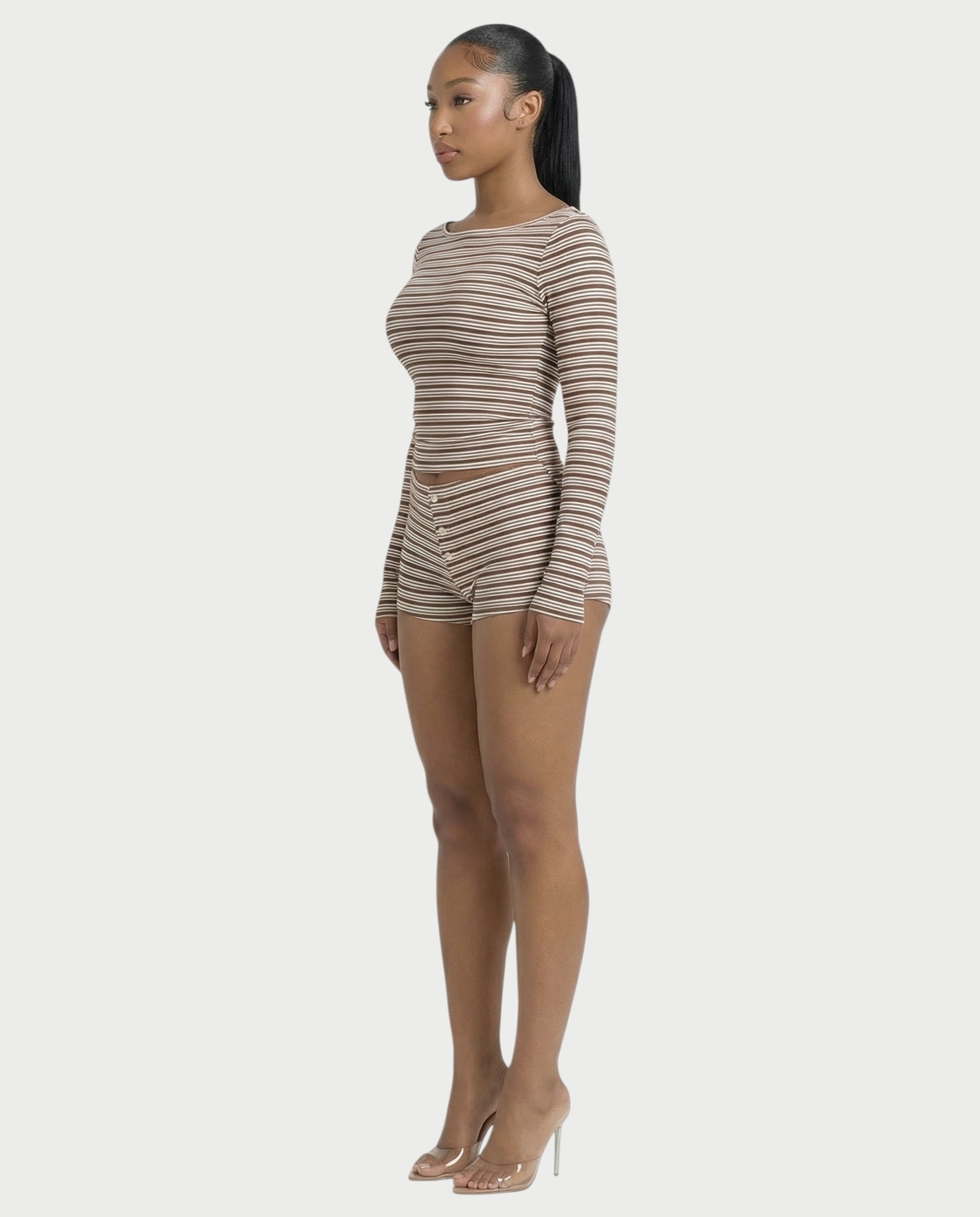 KEIKO Striped Top & Button Detail Shorts Set