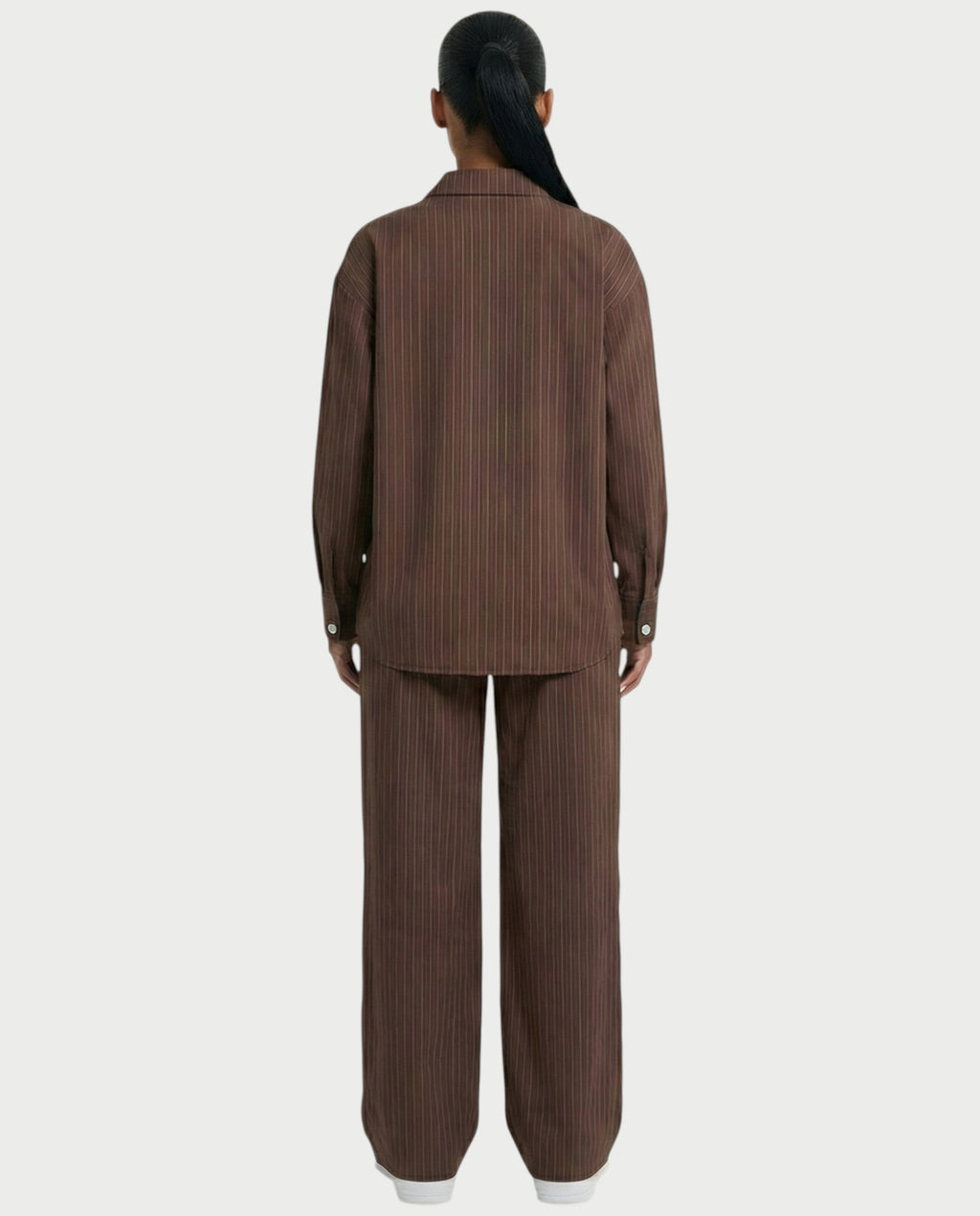 KIYARA Striped Long-sleeved Oversized Shirt & Button Pant Set