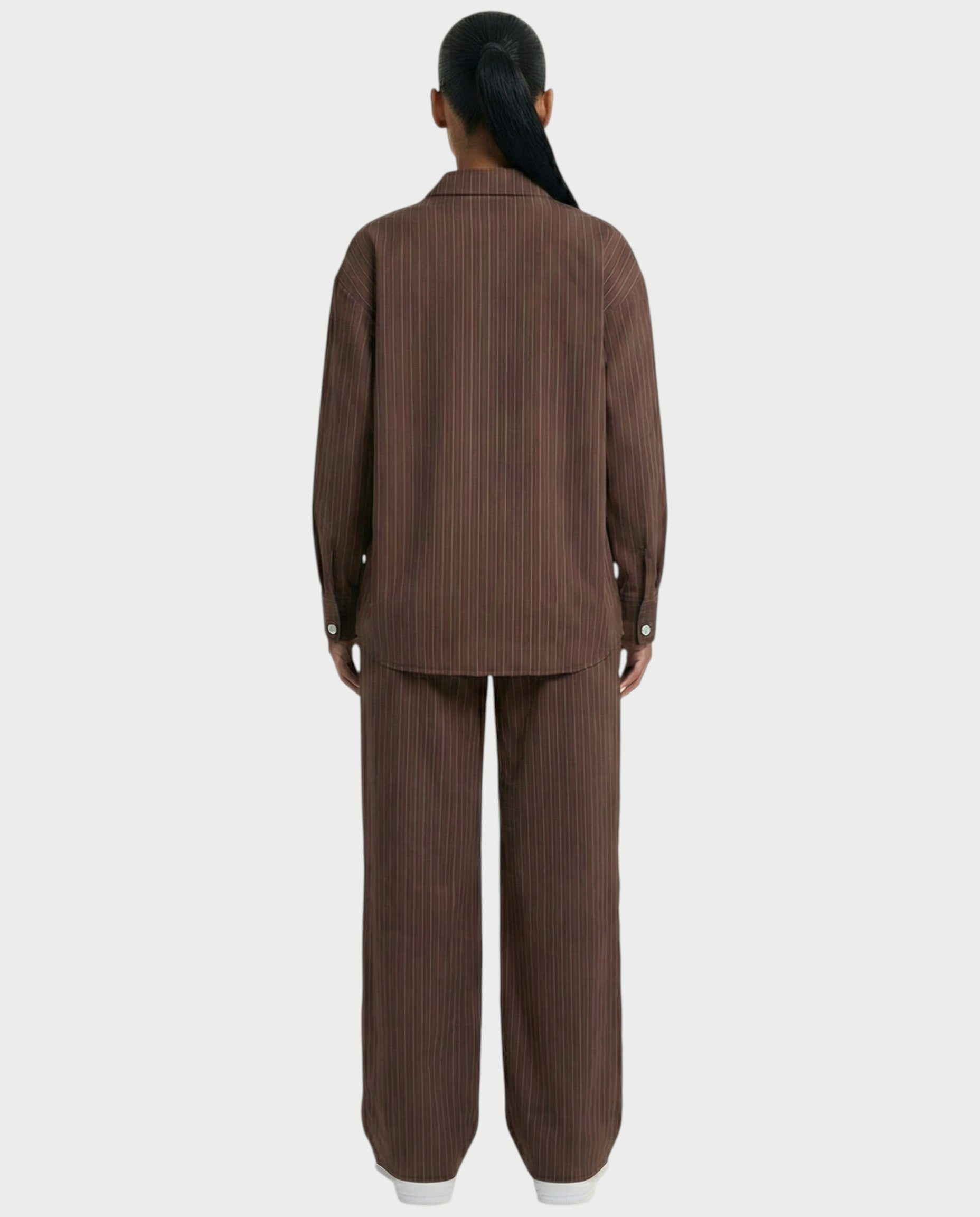 KIYARA Striped Long-sleeved Oversized Shirt & Button Pant Set