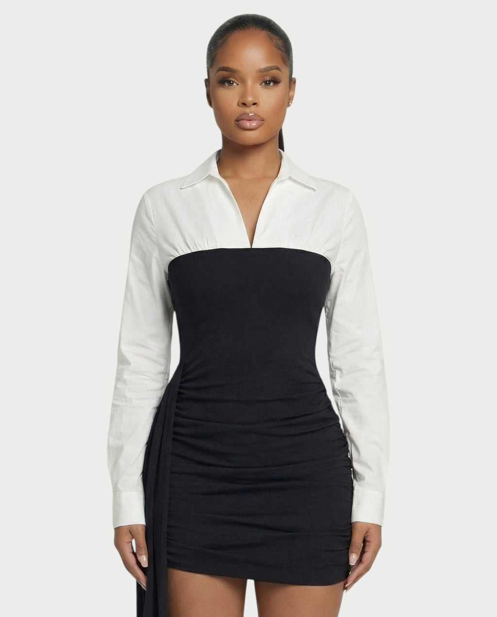 HOLLIS Two-Tone Side Drape Mini Dress