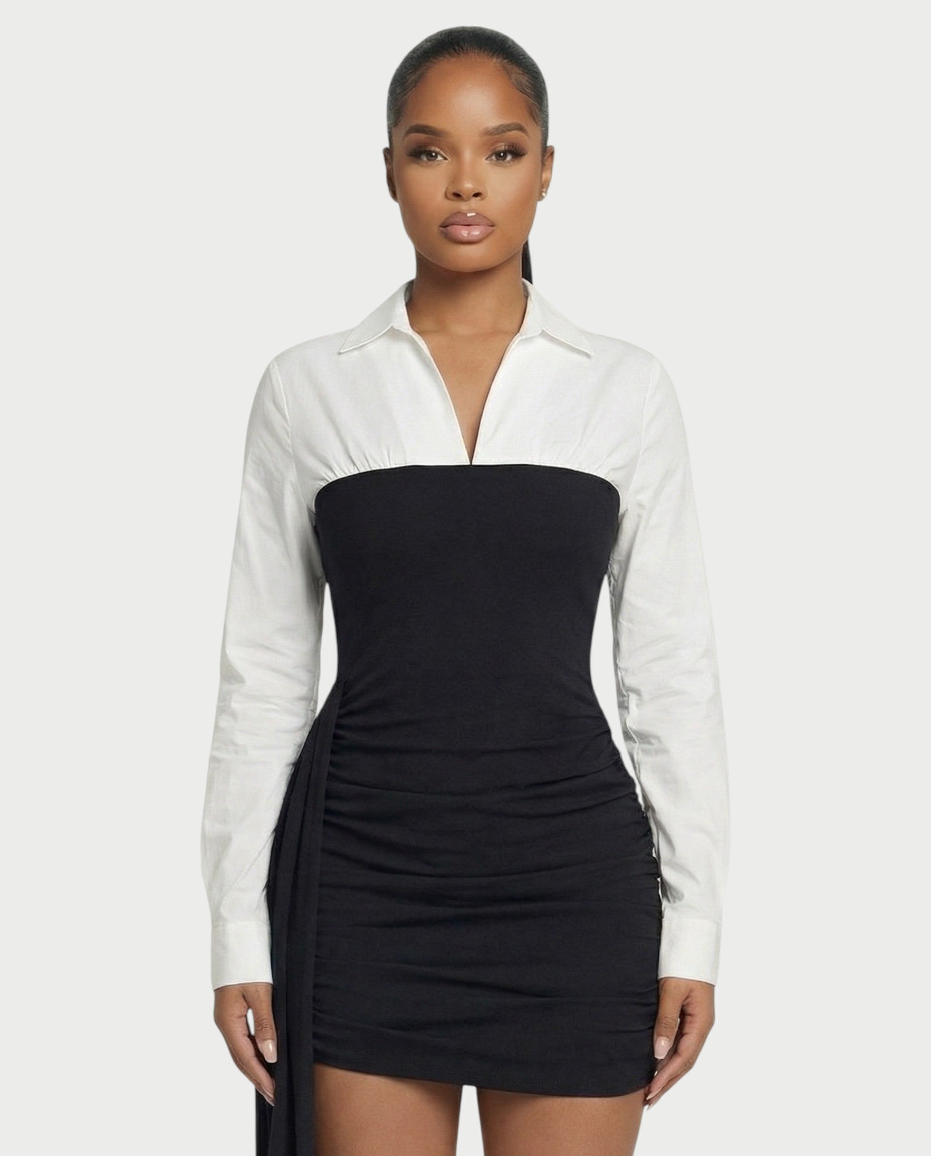 HOLLIS Two-Tone Side Drape Mini Dress