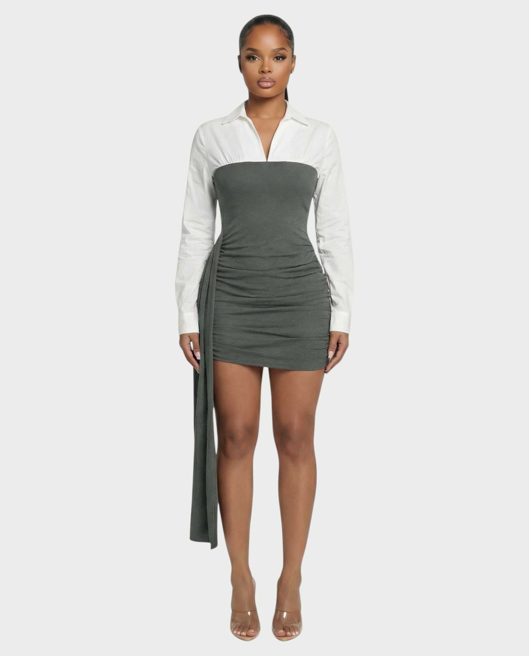 HOLLIS Two-Tone Side Drape Mini Dress