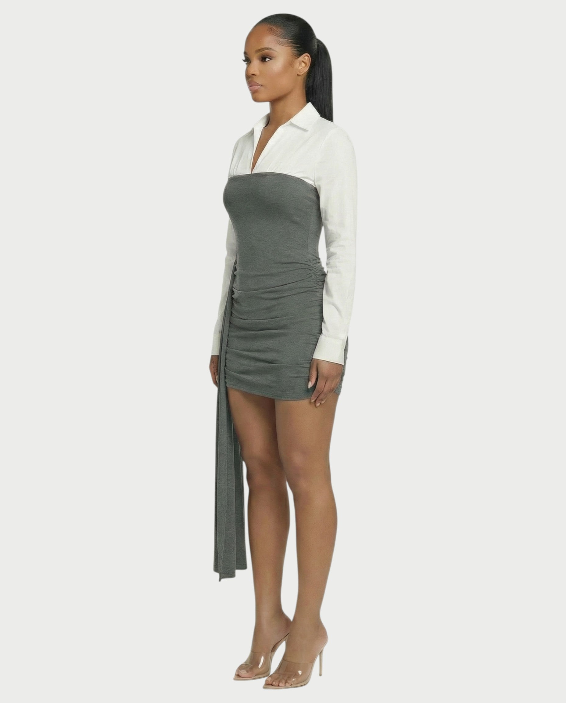 HOLLIS Two-Tone Side Drape Mini Dress