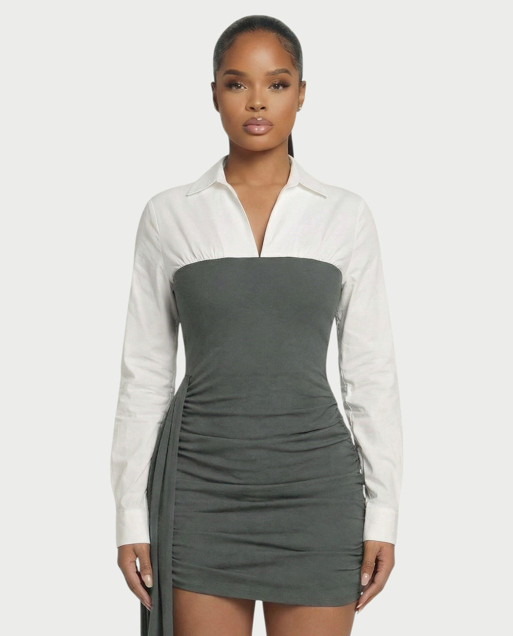 HOLLIS Two-Tone Side Drape Mini Dress