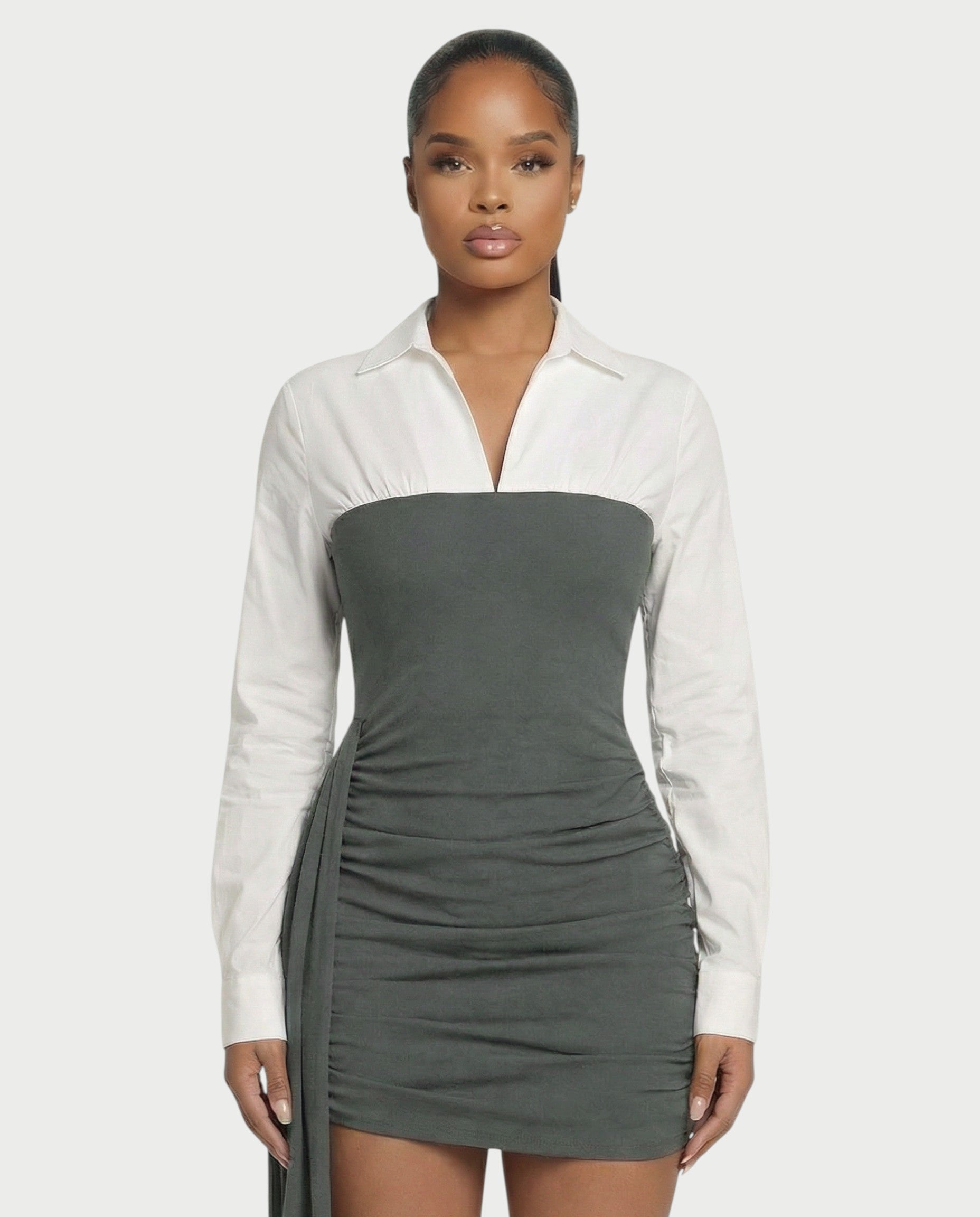 HOLLIS Two-Tone Side Drape Mini Dress