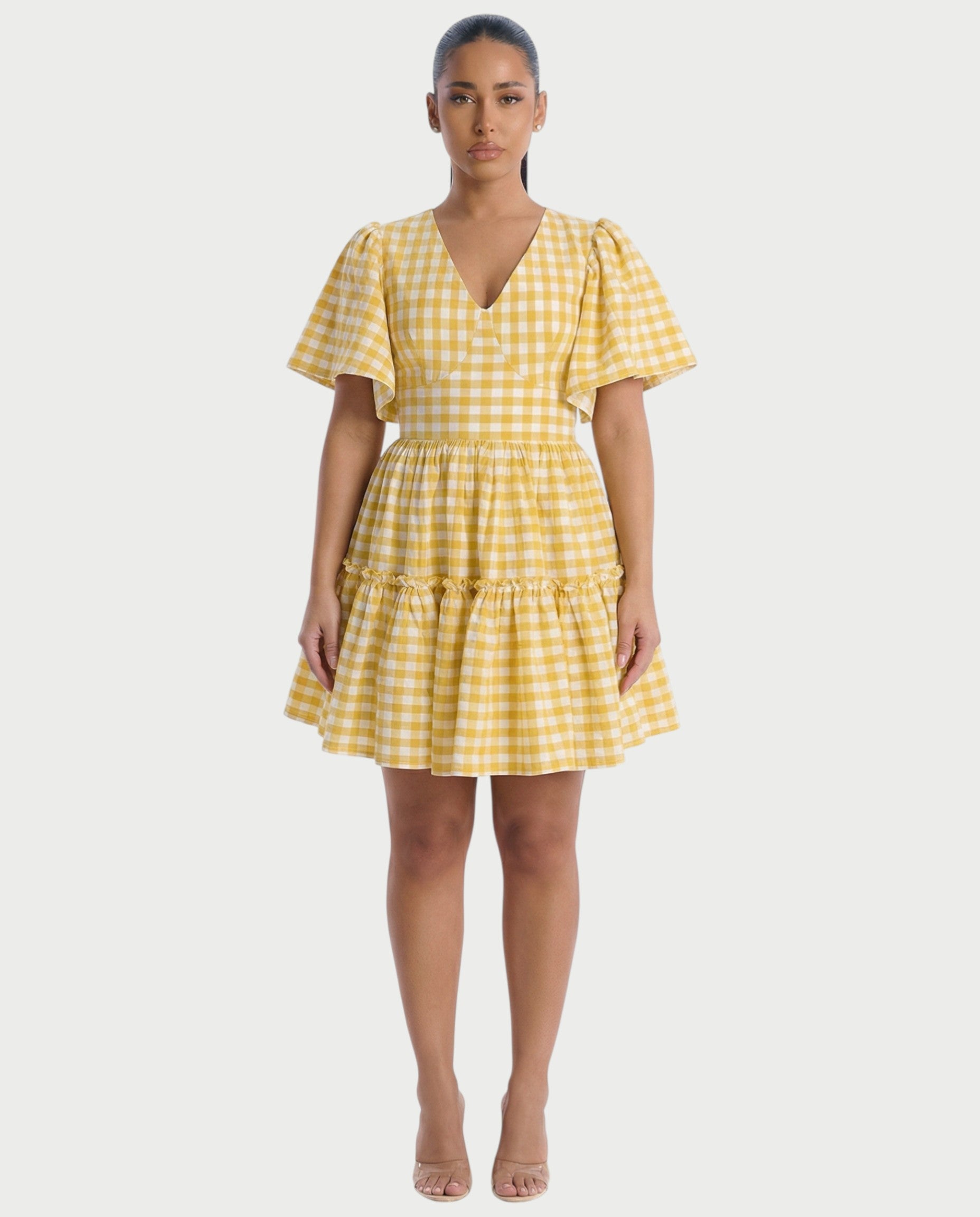 ZIVEN Gingham Flutter Sleeve Mini Dress