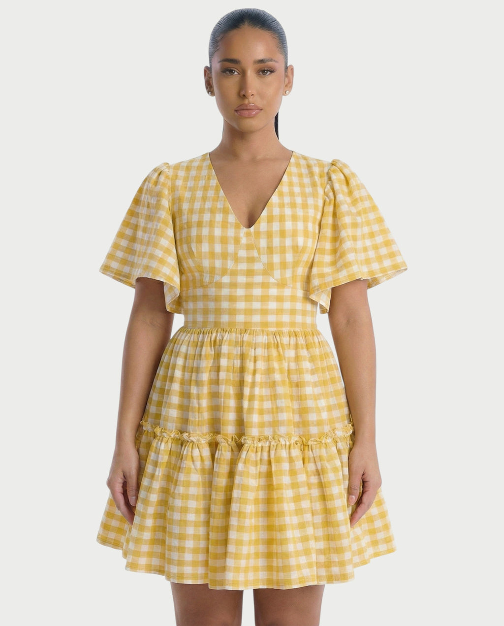 ZIVEN Gingham Flutter Sleeve Mini Dress