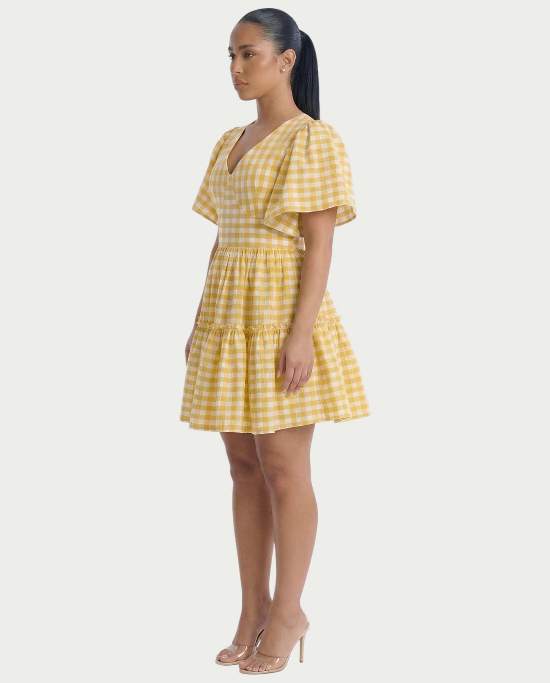 ZIVEN Gingham Flutter Sleeve Mini Dress