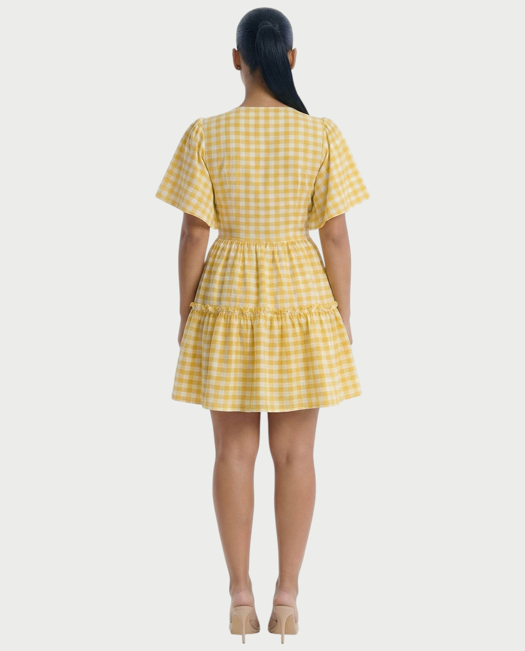 ZIVEN Gingham Flutter Sleeve Mini Dress