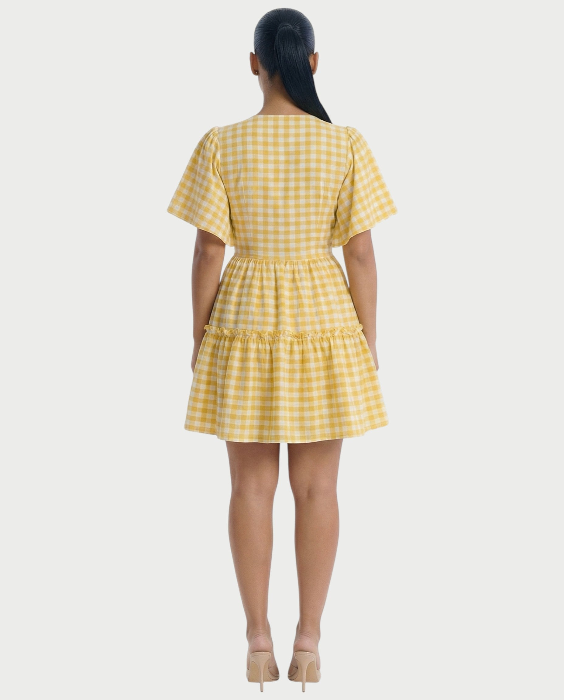 ZIVEN Gingham Flutter Sleeve Mini Dress