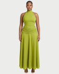NOREYA High-Neck Ruched Waist Maxi Dress