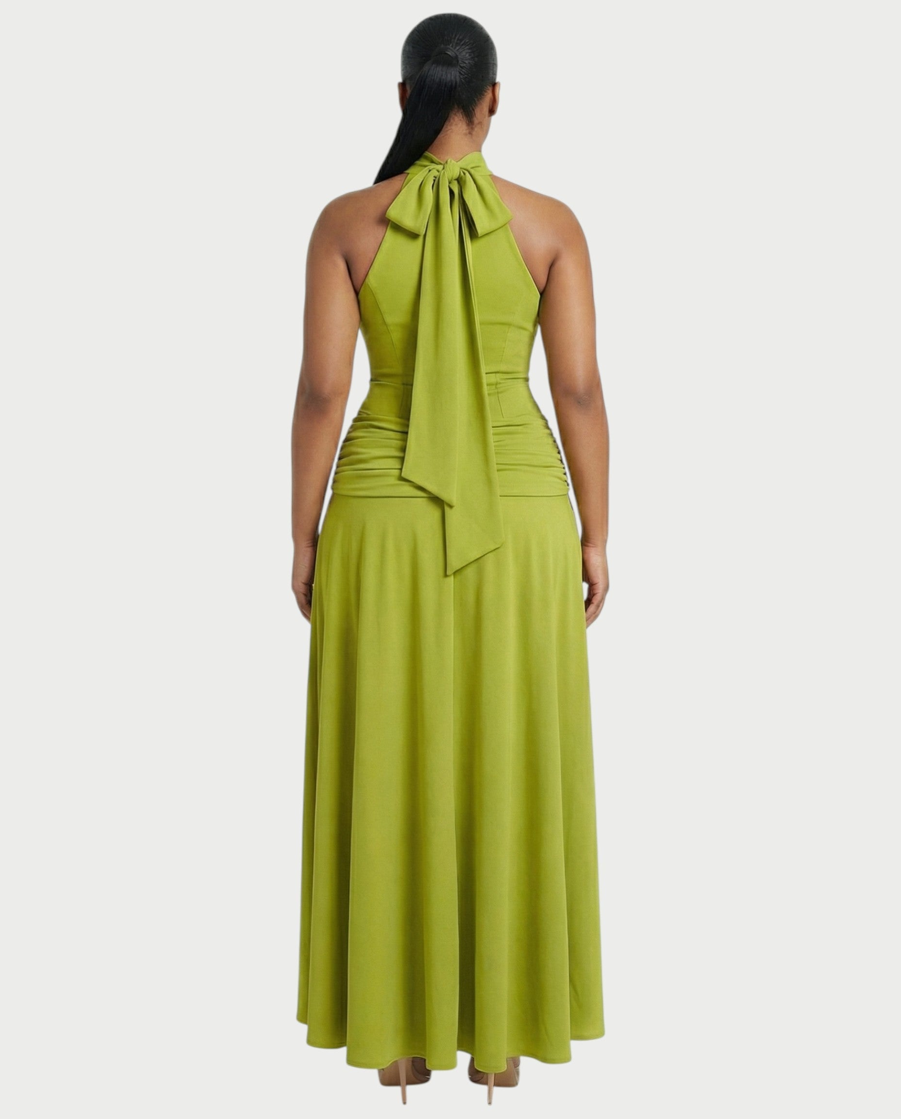 NOREYA High-Neck Ruched Waist Maxi Dress