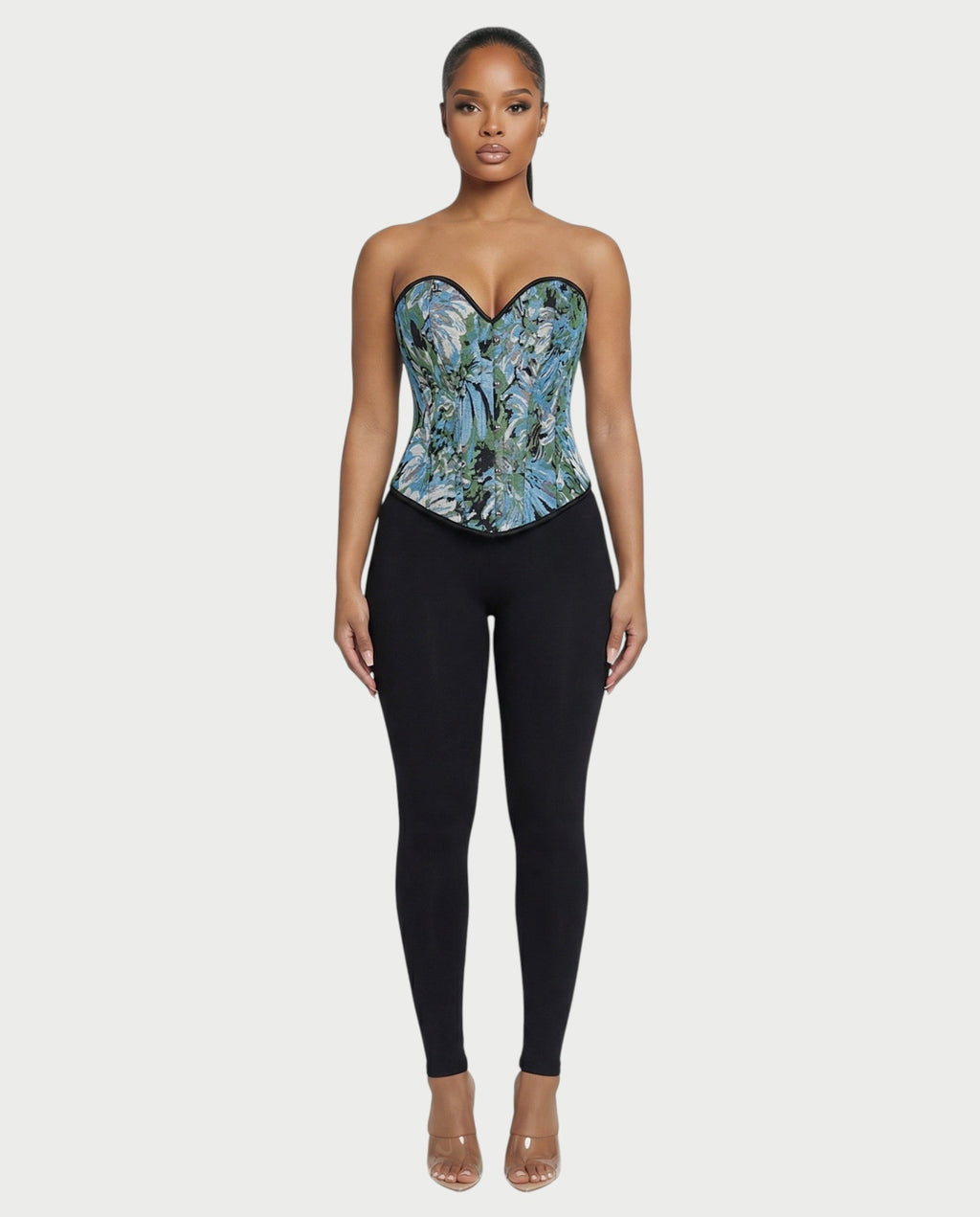 FRAINE Floral Jacquard Corset Top