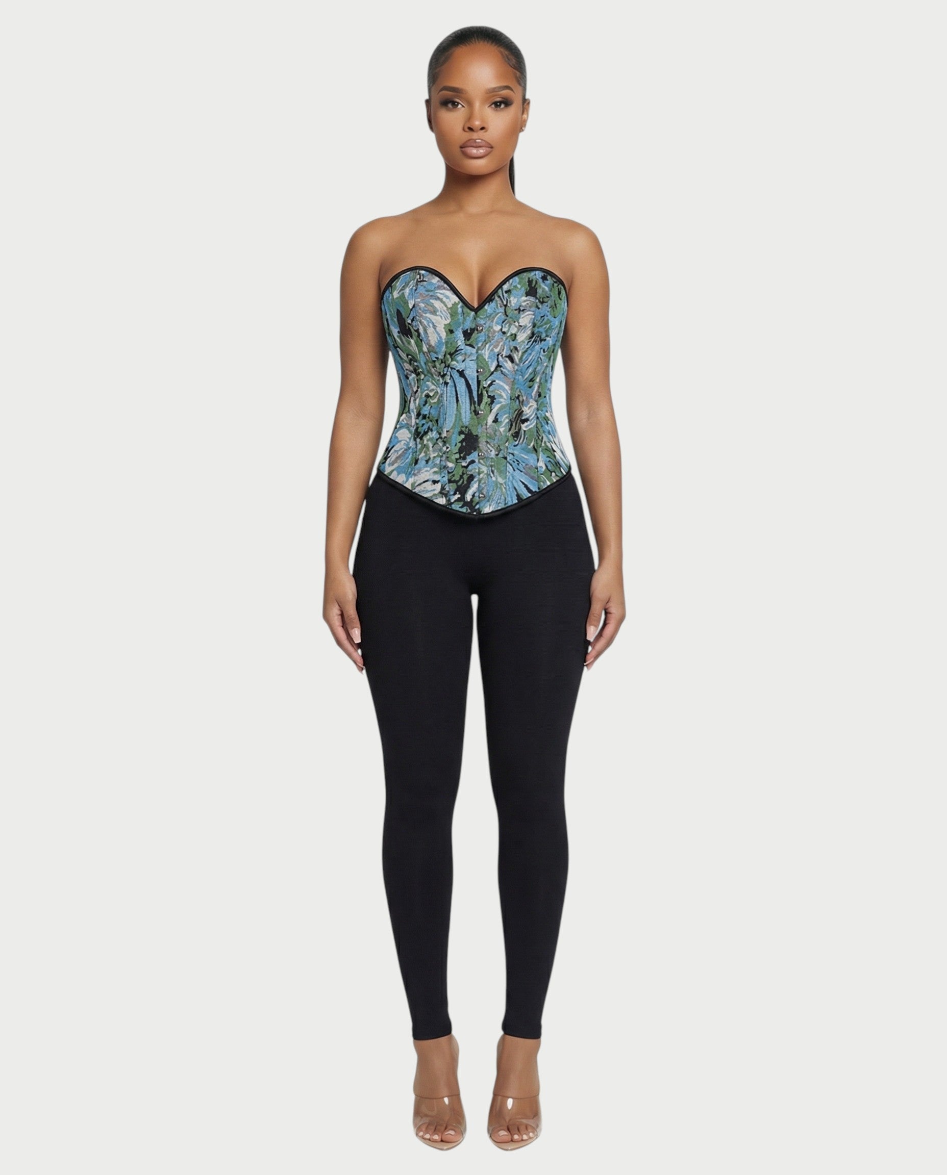 FRAINE Floral Jacquard Corset Top