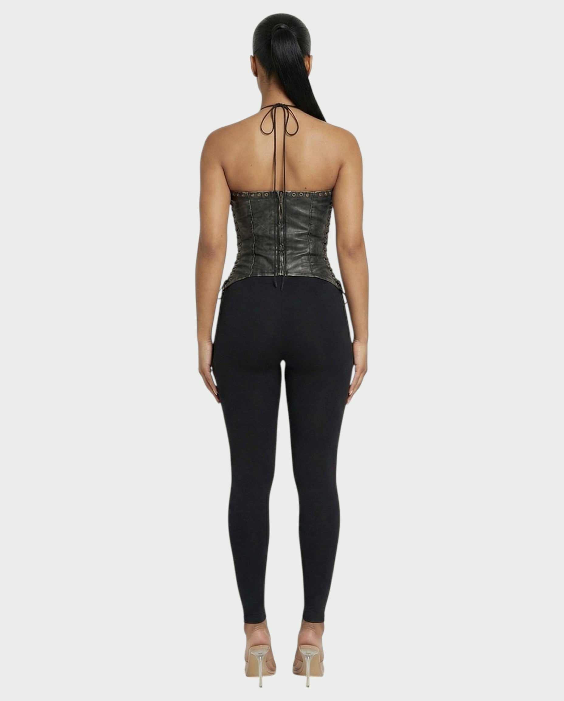 NUERA Faux-Leather Multi-Lace Up Corset Top
